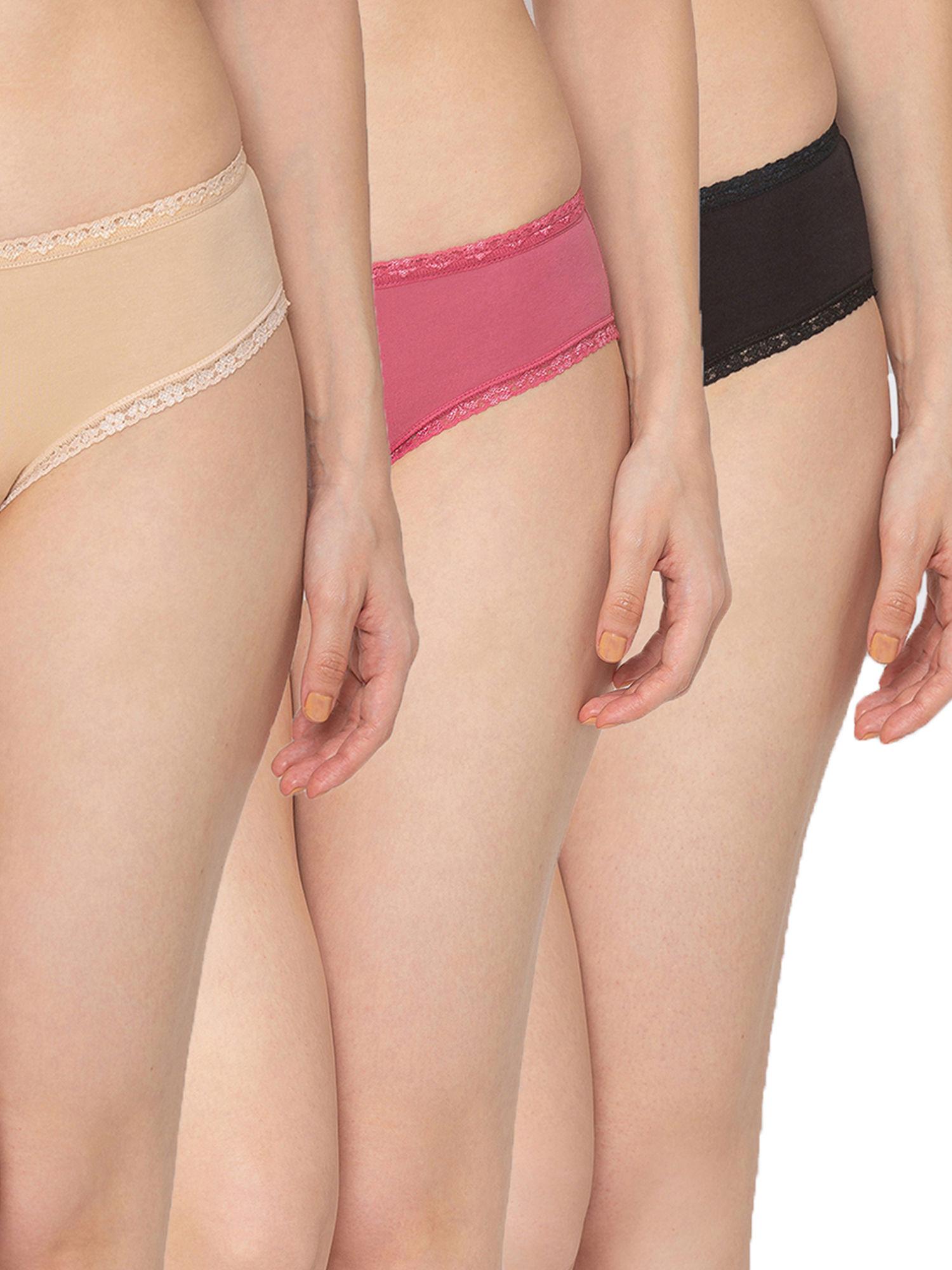 womens's cotton lace bikini panty (pack of 3) - multi-color