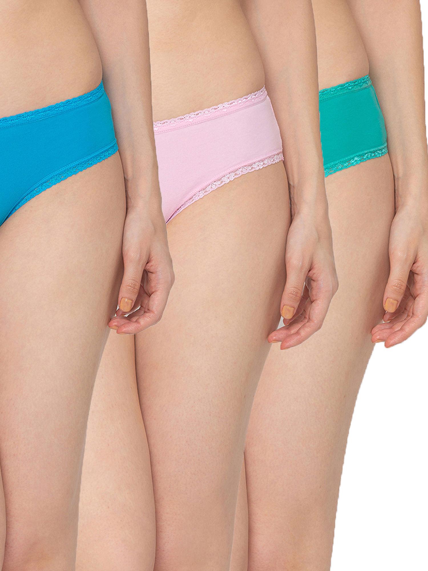 womens's cotton lace bikini panty (pack of 3) - multi-color