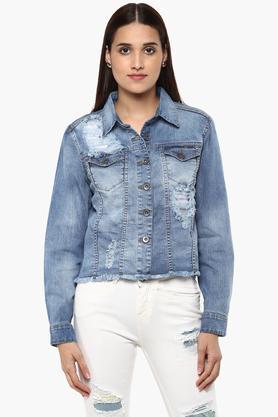 womens 2 pocket distressed jacket - indigo