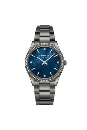 womens 34 mm blue mop dial stainless steel analog watch