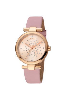 womens 34 mm rose gold dial leather analog watch