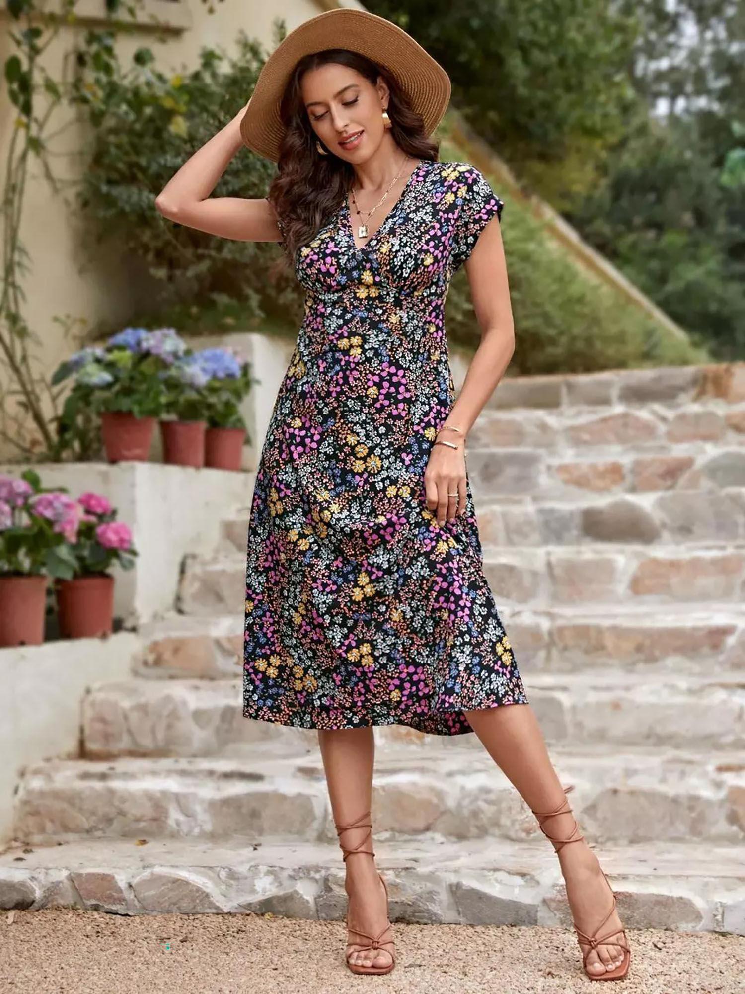 womens a-line printed multi-color dress