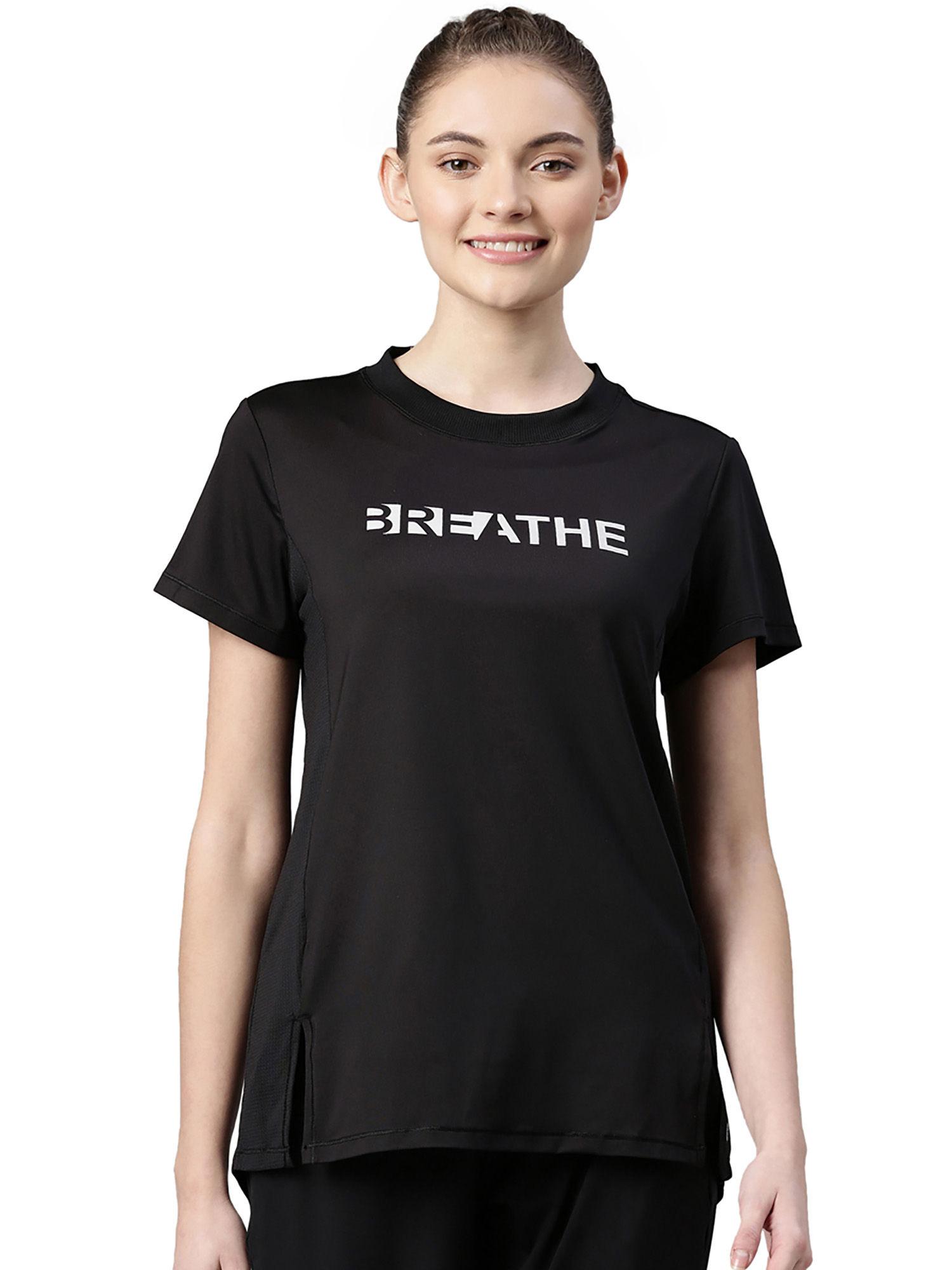 womens a306-cotton spandex antimicrobial & sweat wicking crew neck t-shirt-jet black