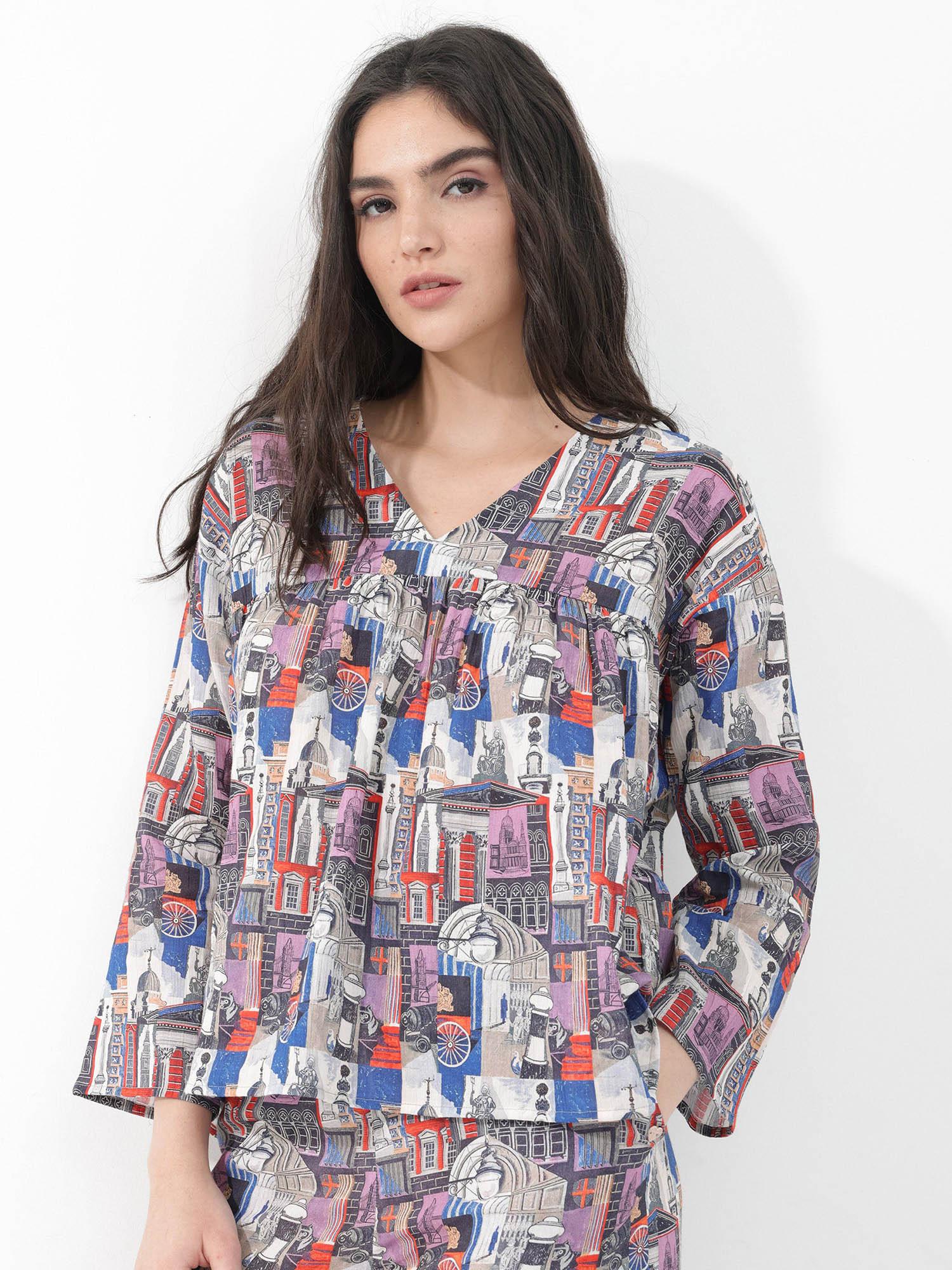 womens abstract print regular fit top