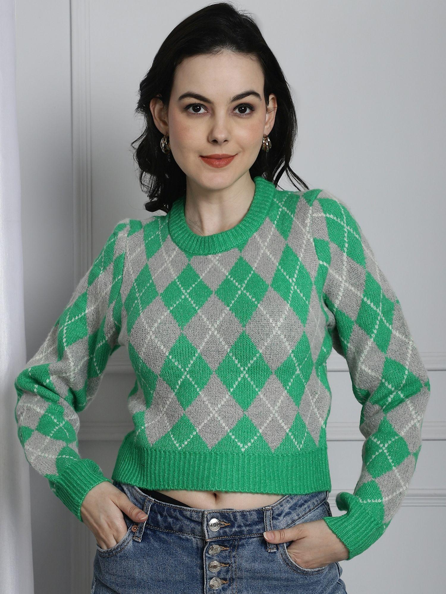 womens acrylic full sleeve green sweater