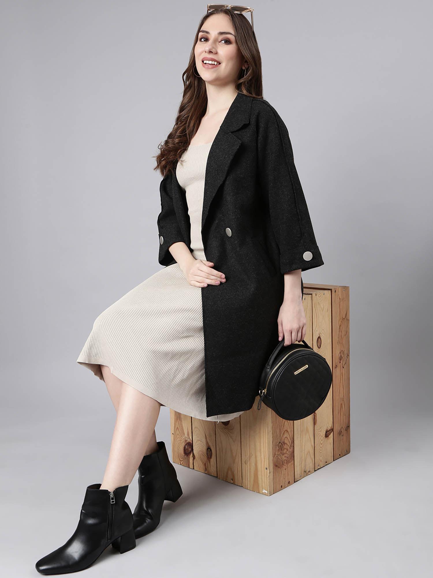 womens acrylic solid charcoal longline tailored coat