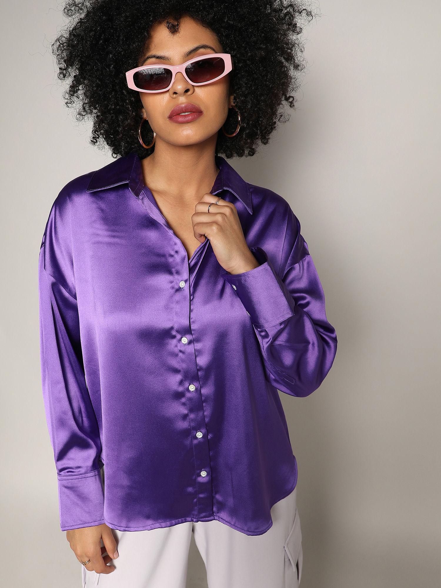 womens amethyst purple boxy satin shirt