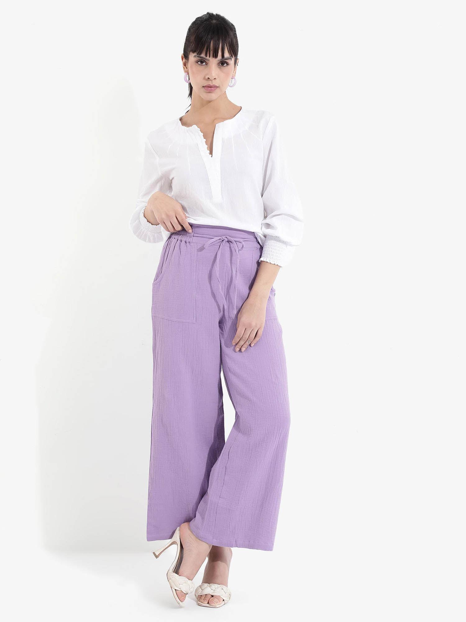 womens ankle length wide leg plain trouser