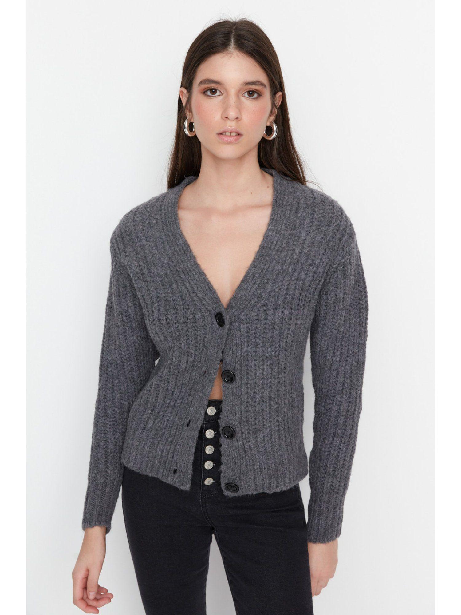 womens anthracite grey textured cardigan