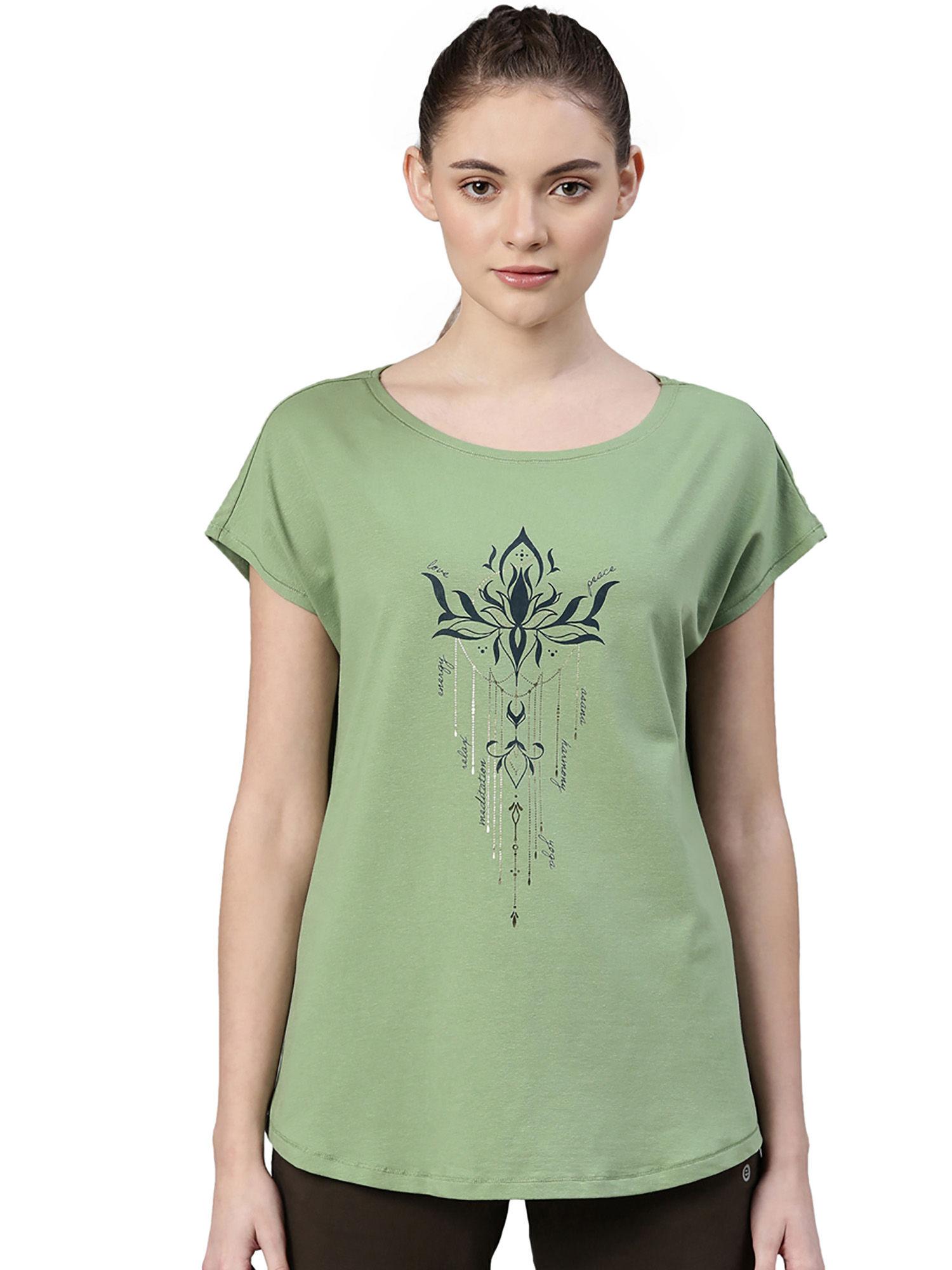 womens athleisure e131-short sleeve boat neck antimicrobial stretch cotton tshirt-green