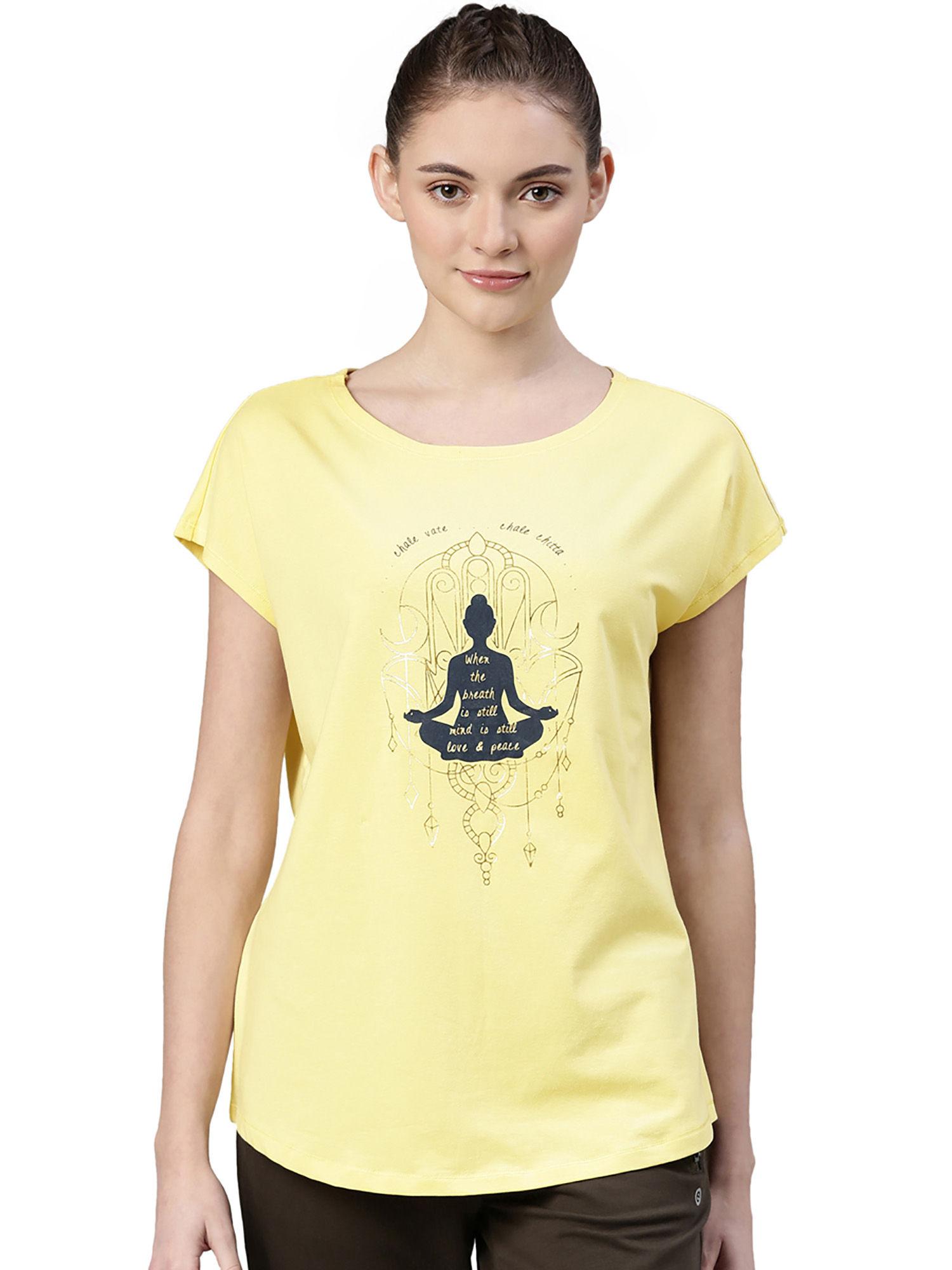 womens athleisure e131-short sleeve boat neck antimicrobial stretch cotton tshirt-yellow