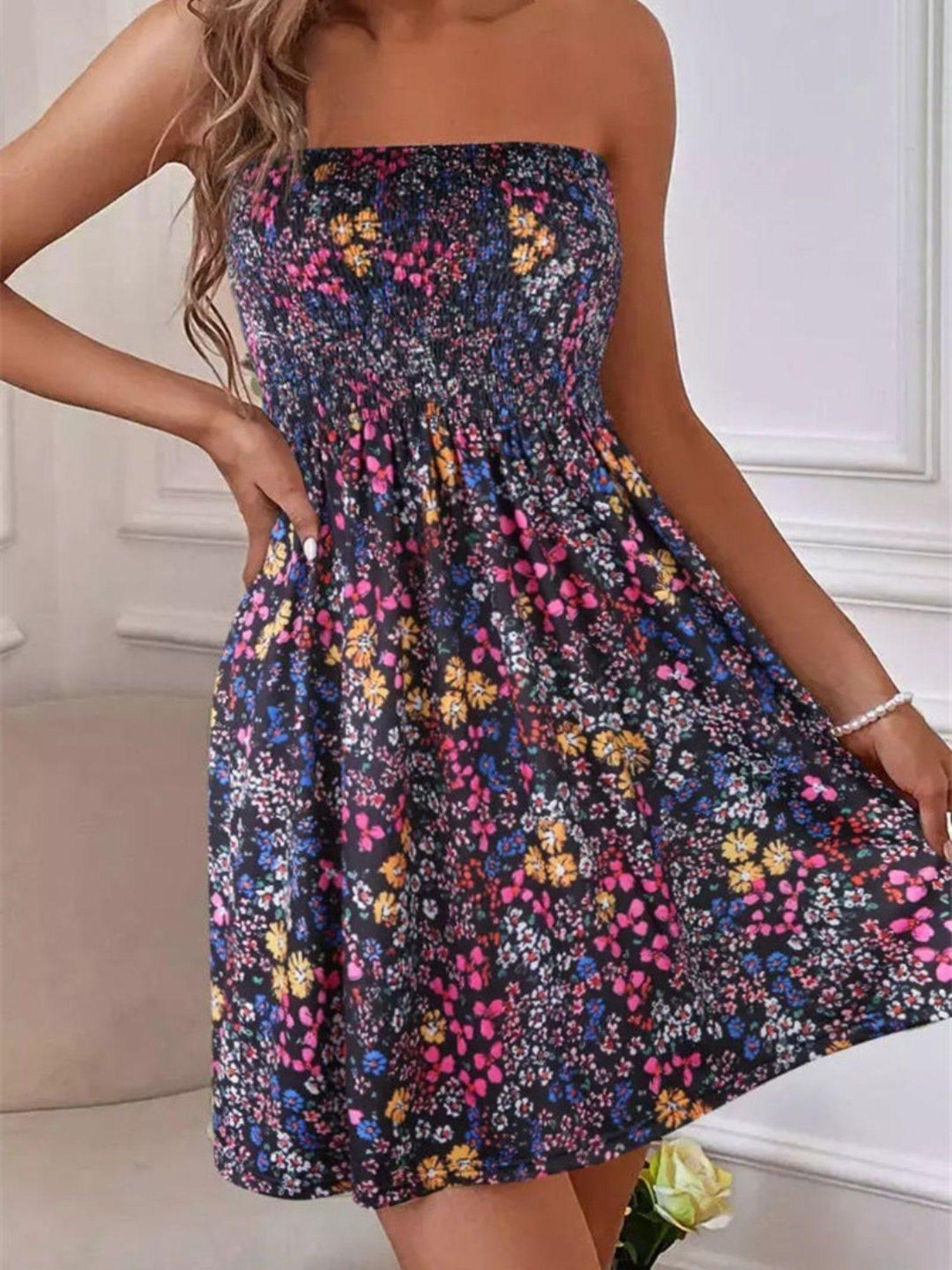 womens beach mini dress floral mini bohemian printed multi-color