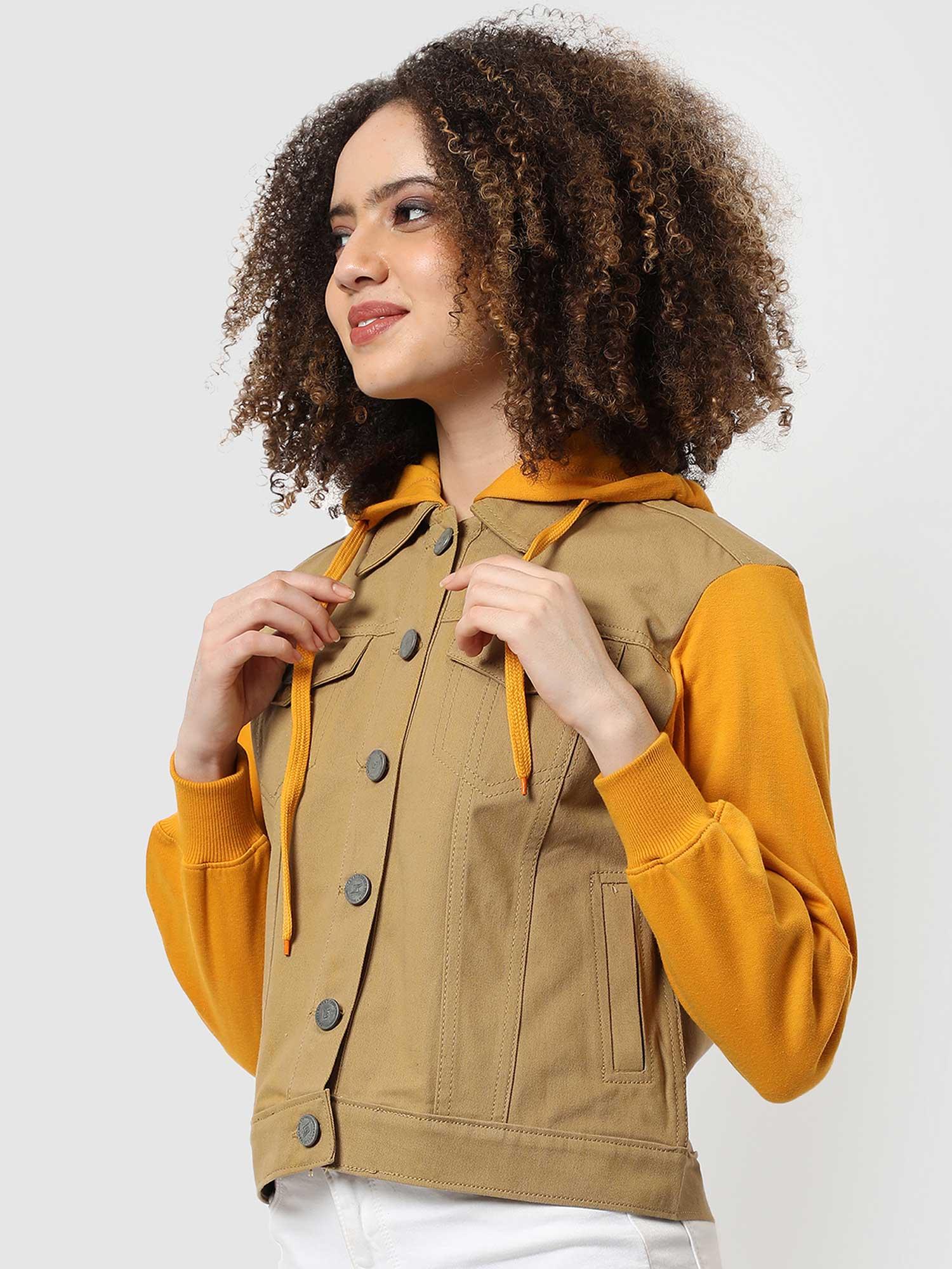 womens beige & yellow denim jacket