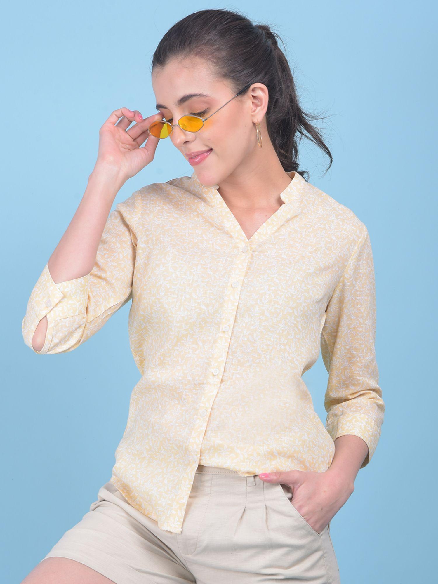 womens beige floral print shirt
