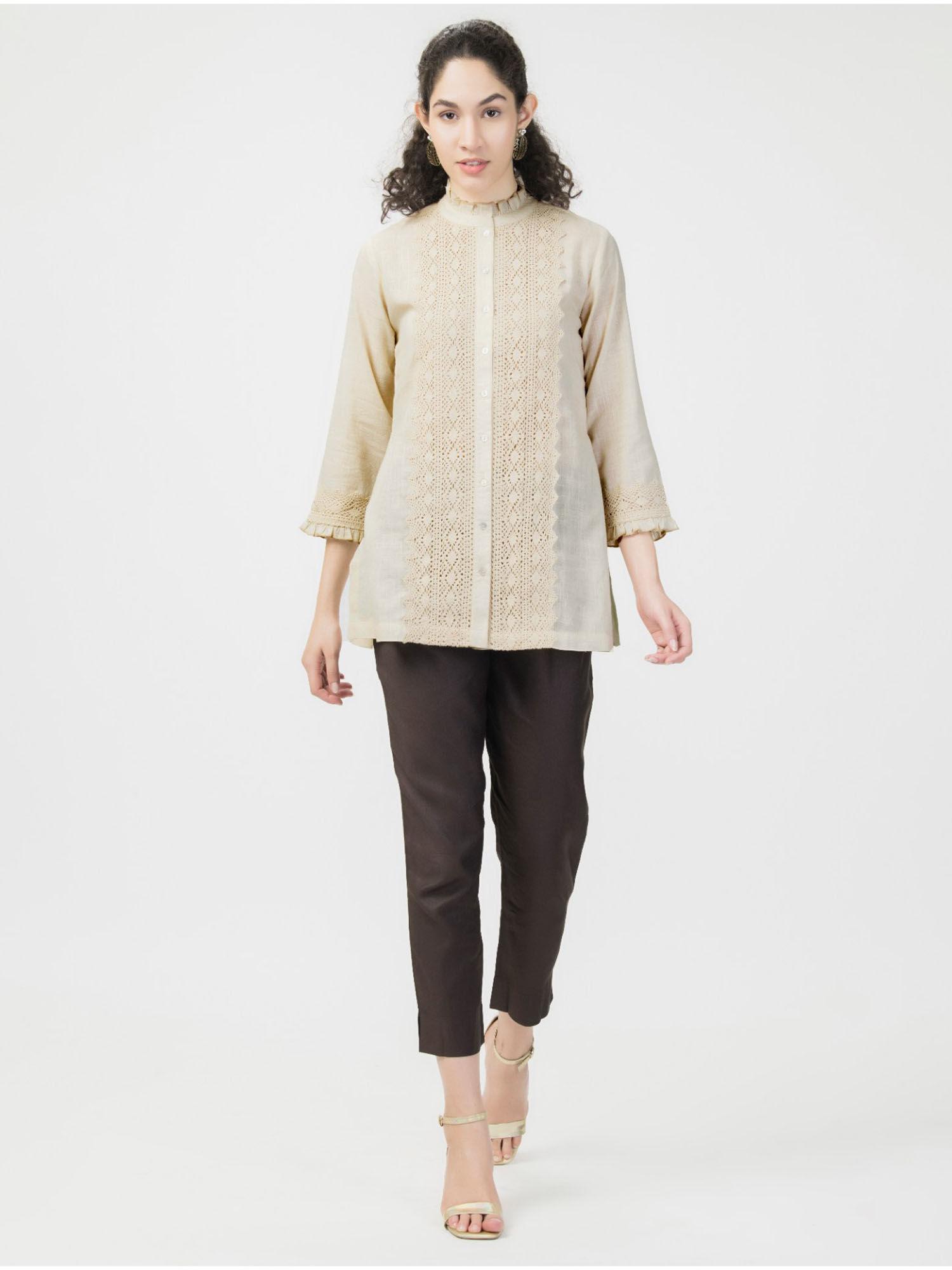 womens beige lace linen shirt