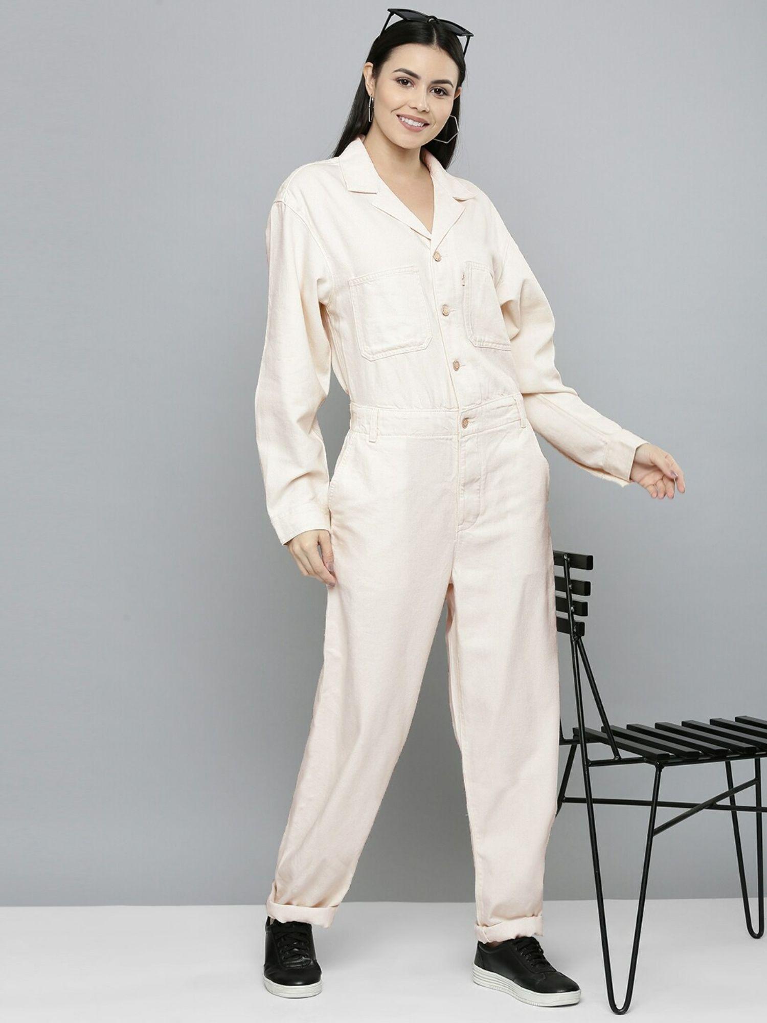 womens beige notched lapel jumpsuits