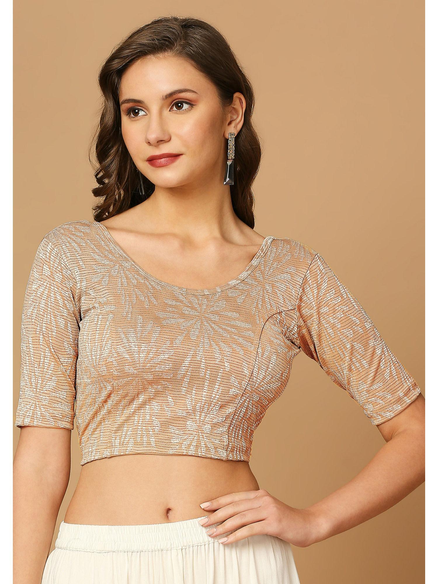 womens beige printed lycra saree blouse
