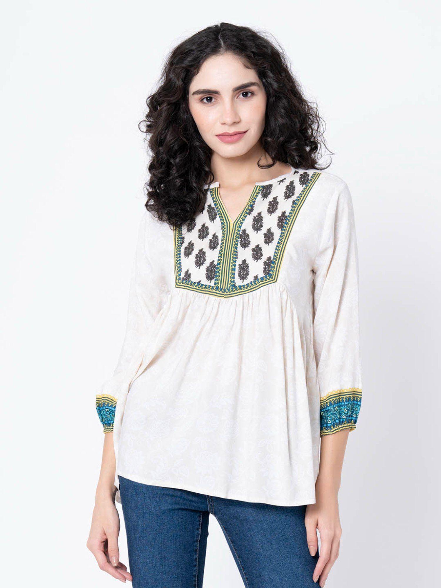 womens beige printed tunic