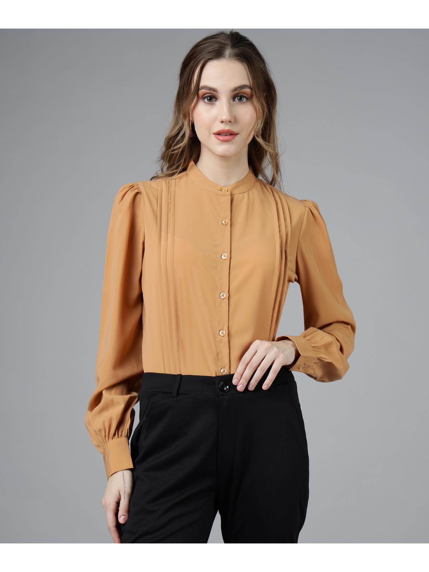 womens beige professional womens pleated formal shirt