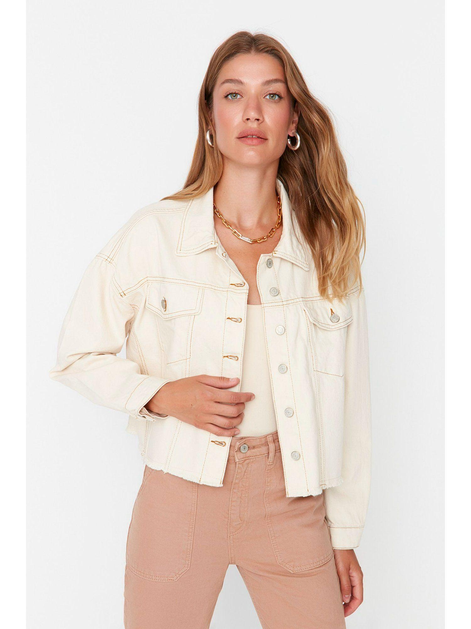 womens beige solid jacket