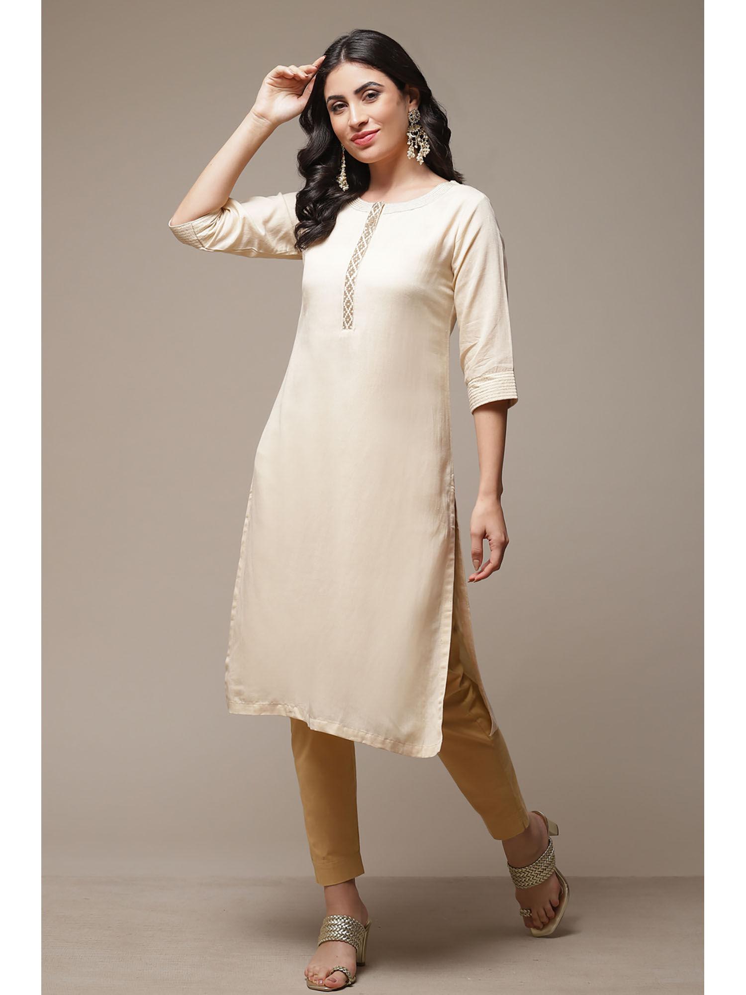 womens beige solid rayon straight kurta