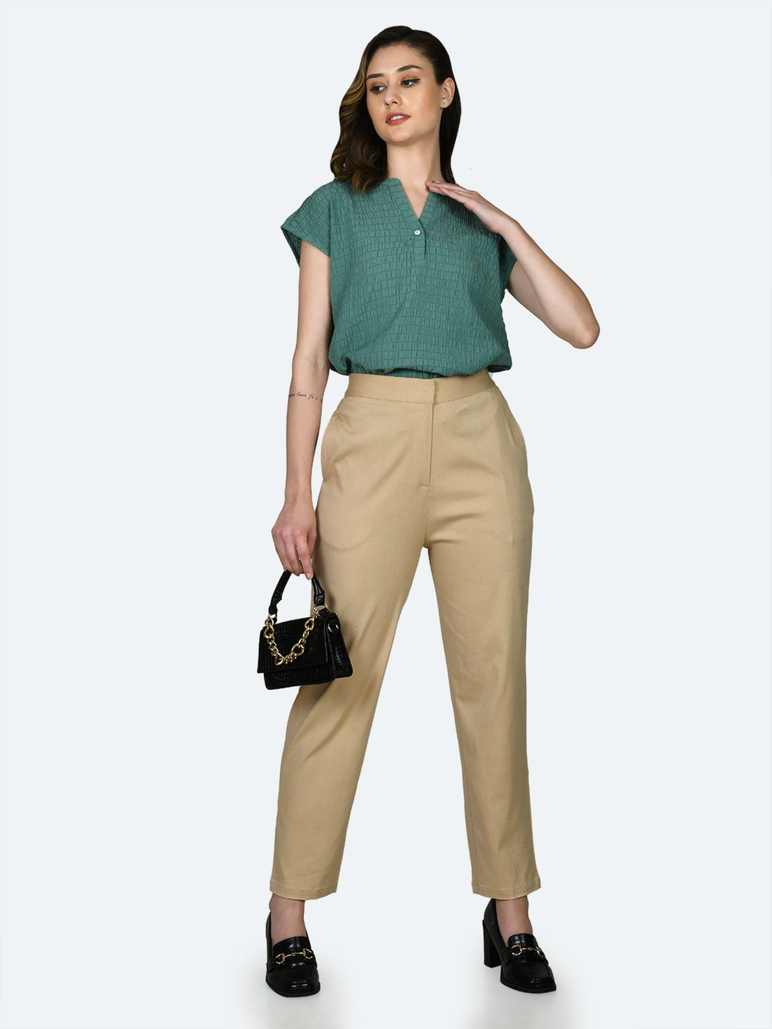 womens beige solid trouser