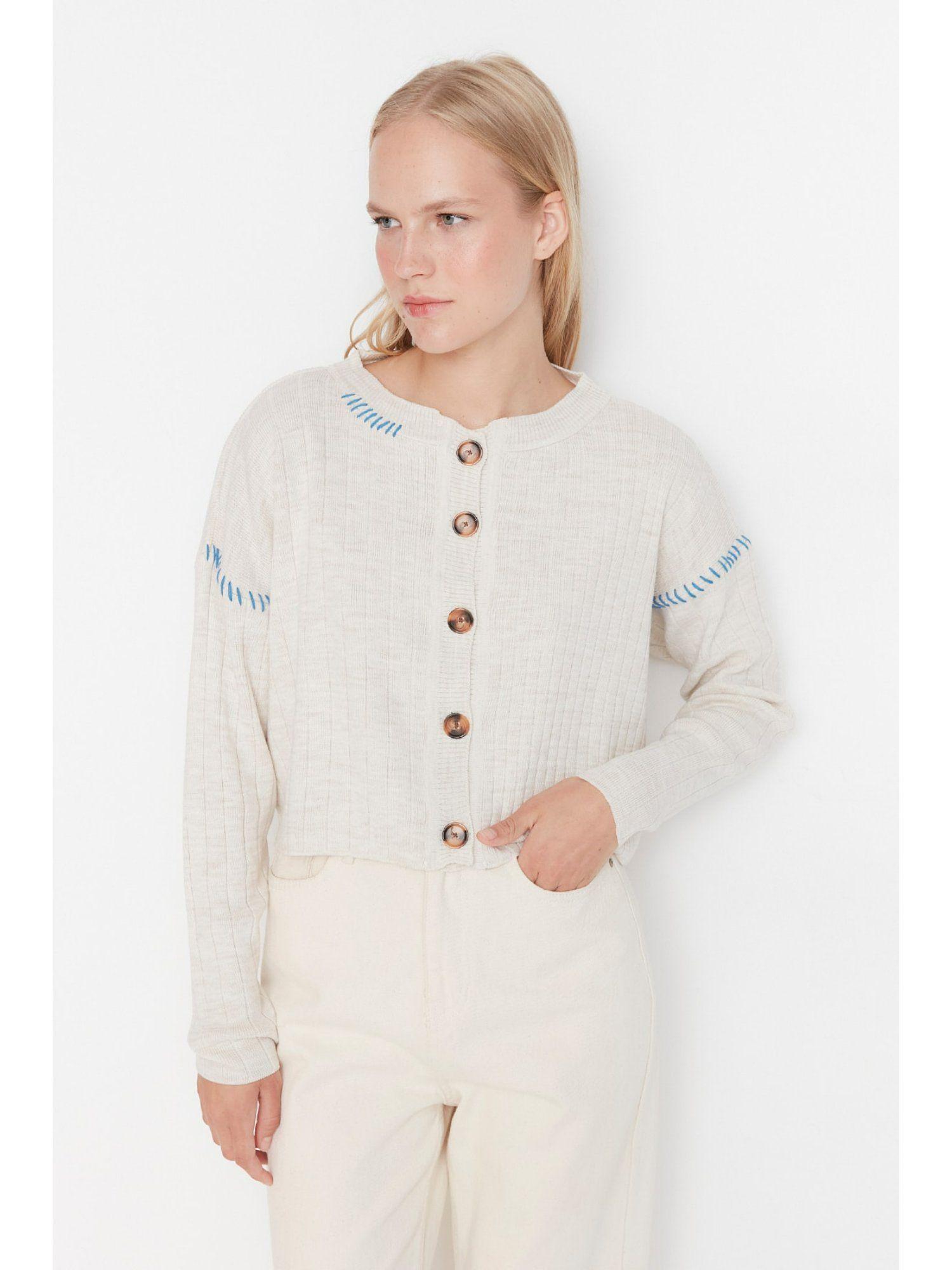 womens beige woven cardigan