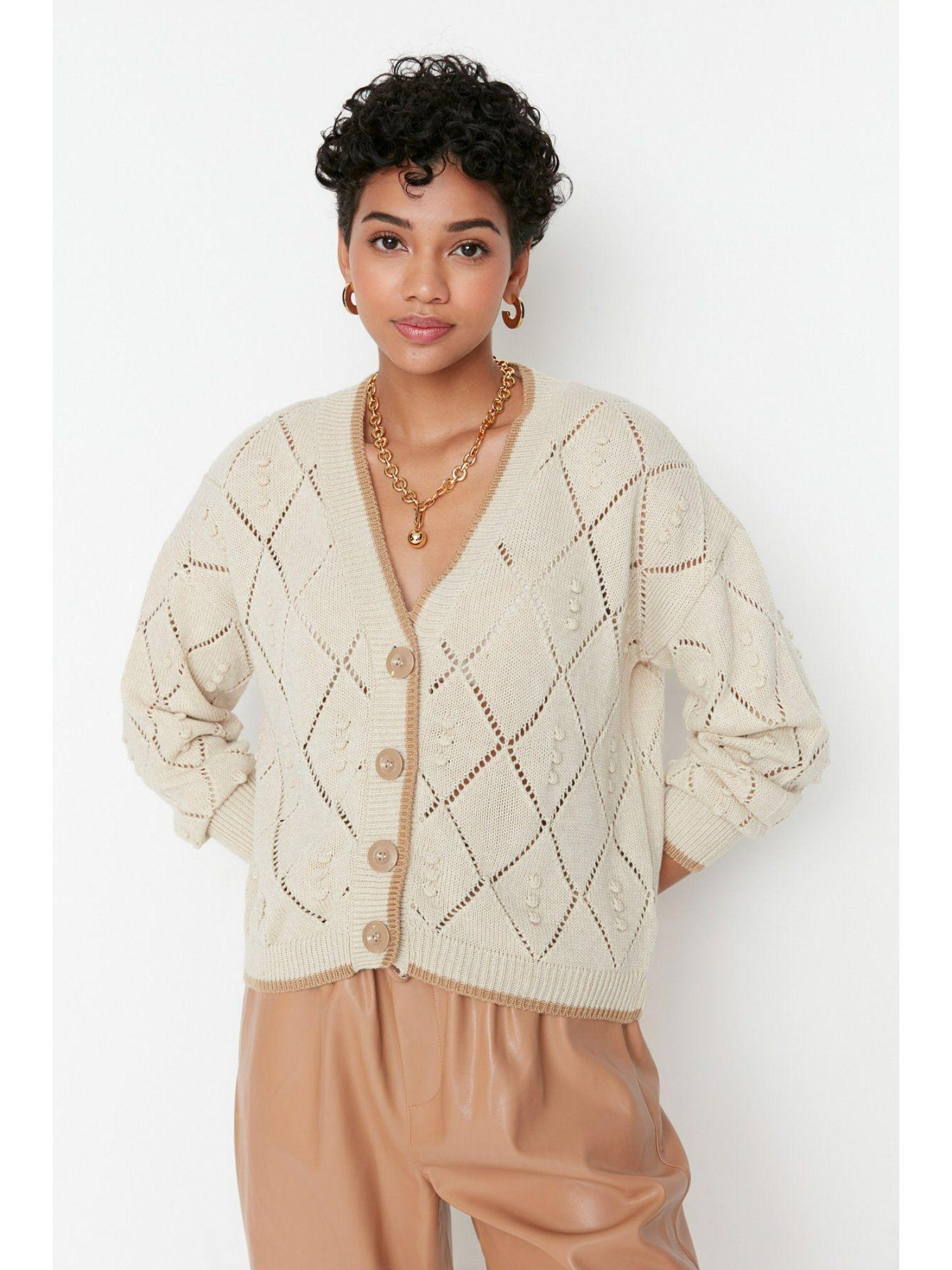 womens beige woven cardigan