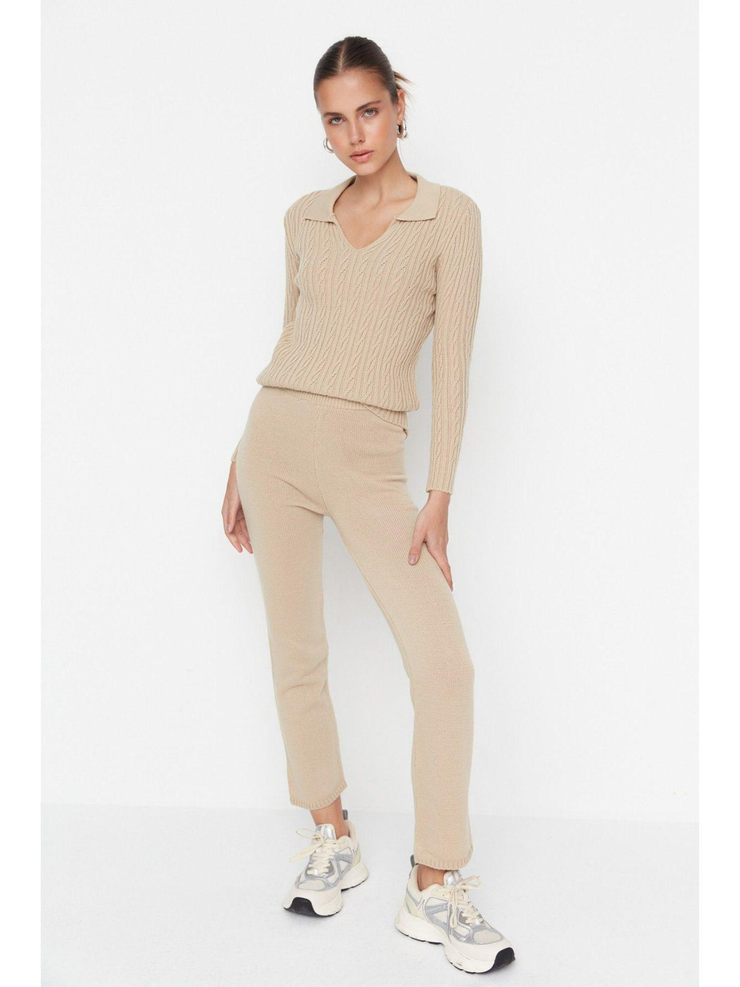 womens beige woven co-ord (set of 2)