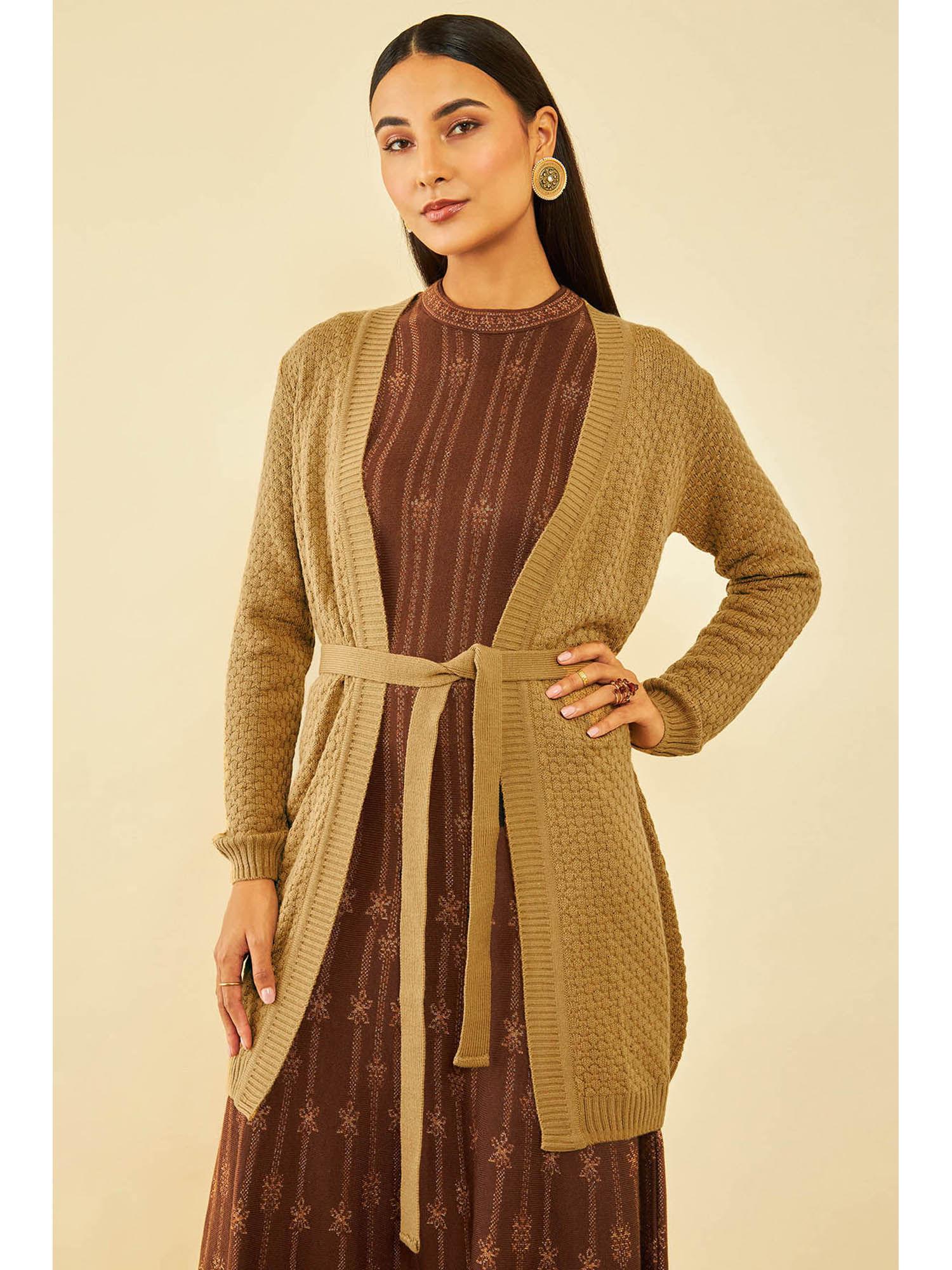 womens beige woven design winter shrug