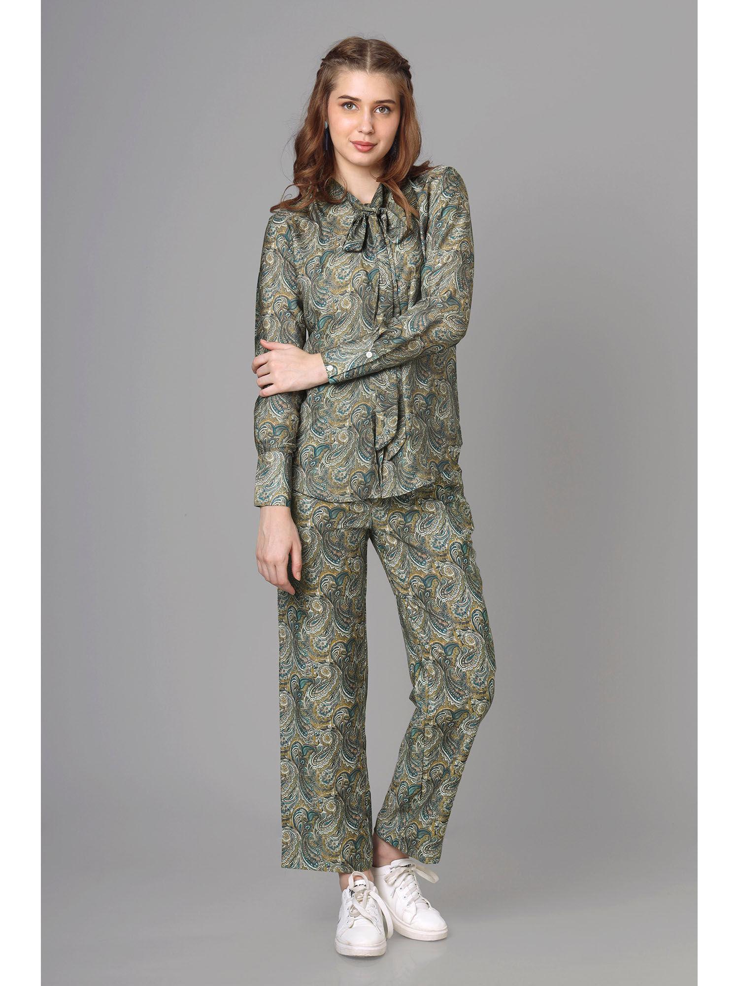 womens bestselling paisley tie-up neck co-ord (set of 2)