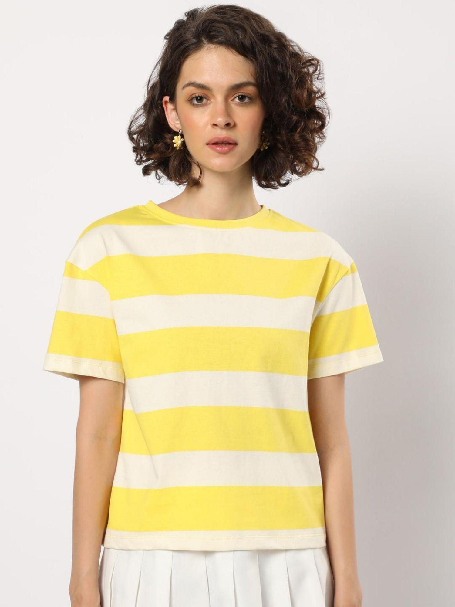 womens birthday yellow striped relaxed fit short top