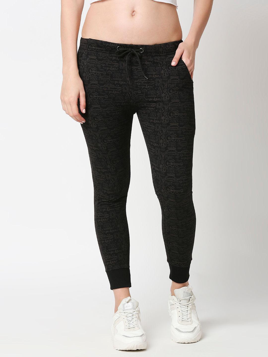 womens black all over print joggers