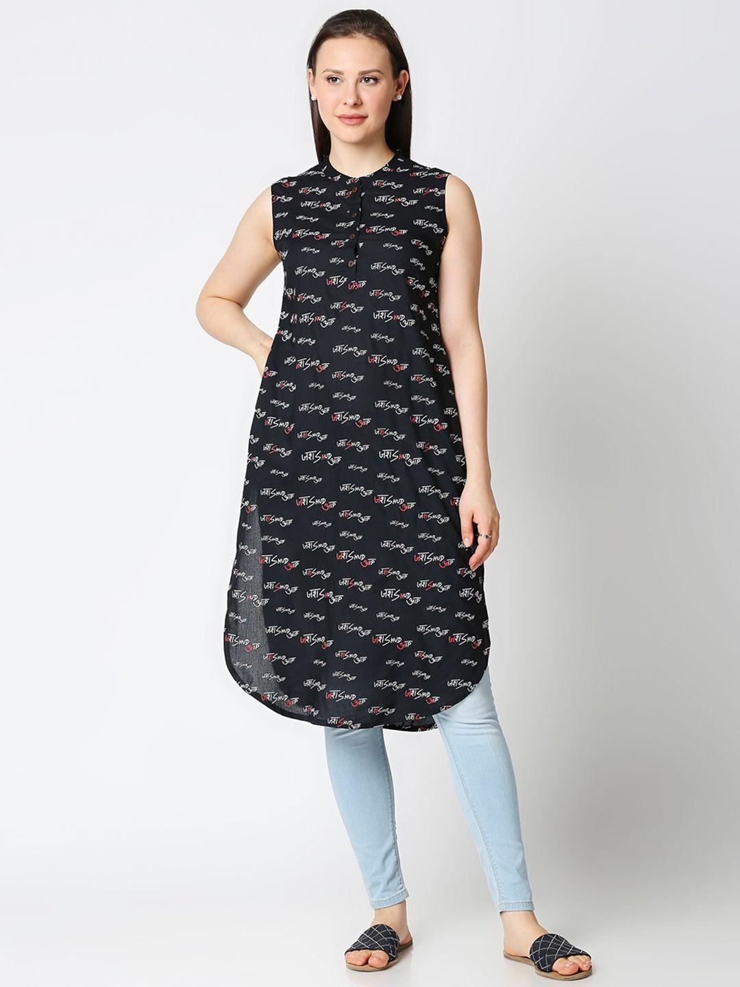 womens black all over printed kurta