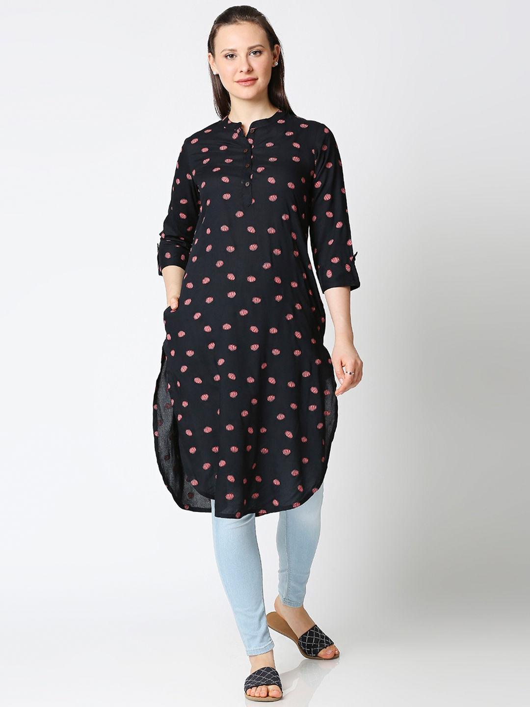 womens black all over printed kurta