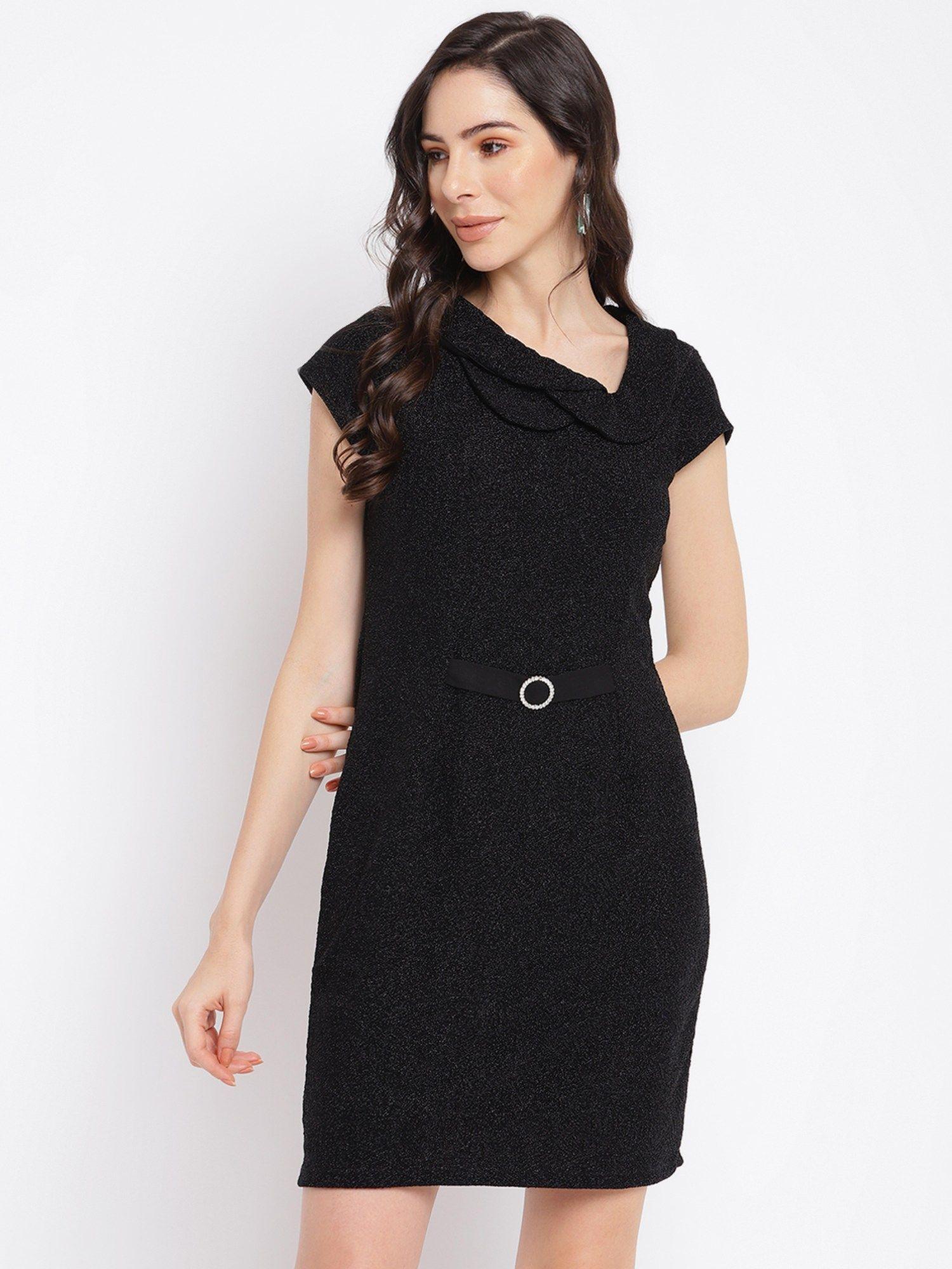 womens black cap sleeves dress