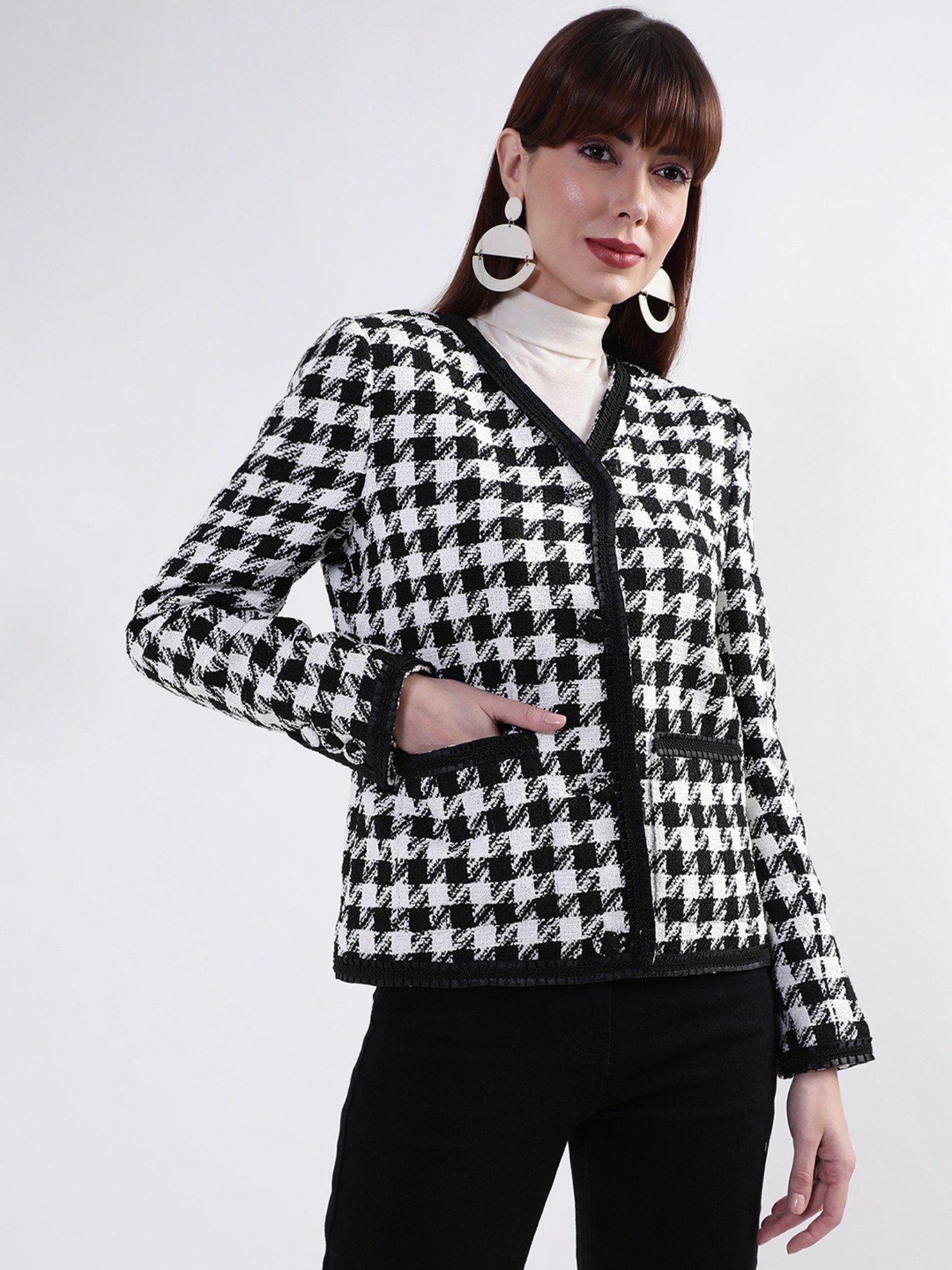 womens black check jacket