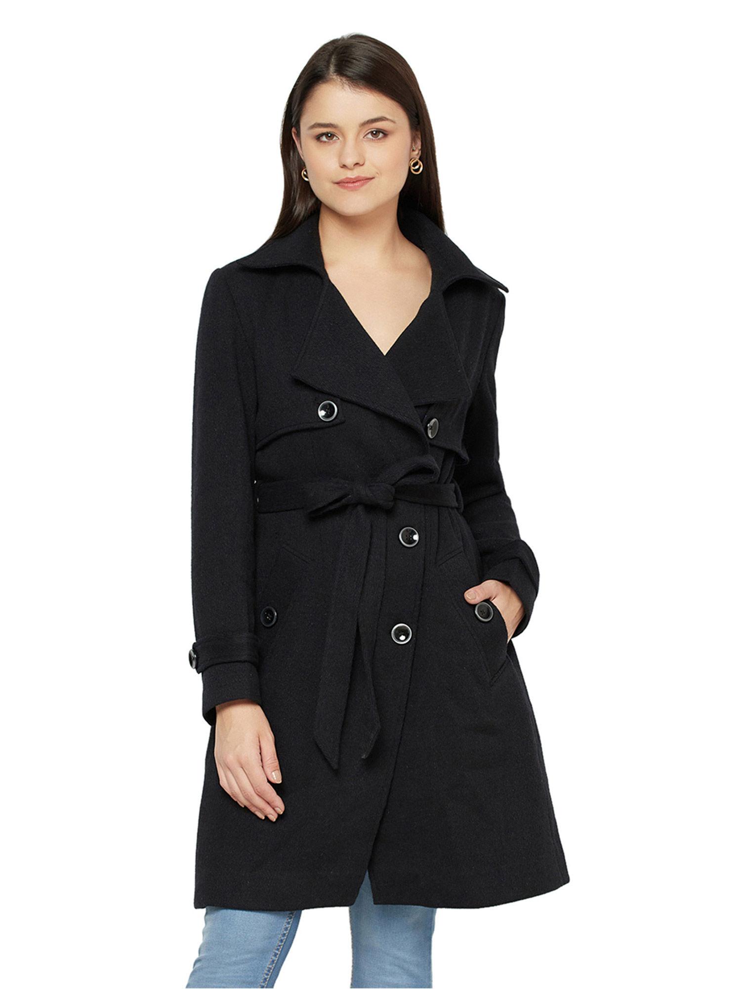 womens black cord wool coat