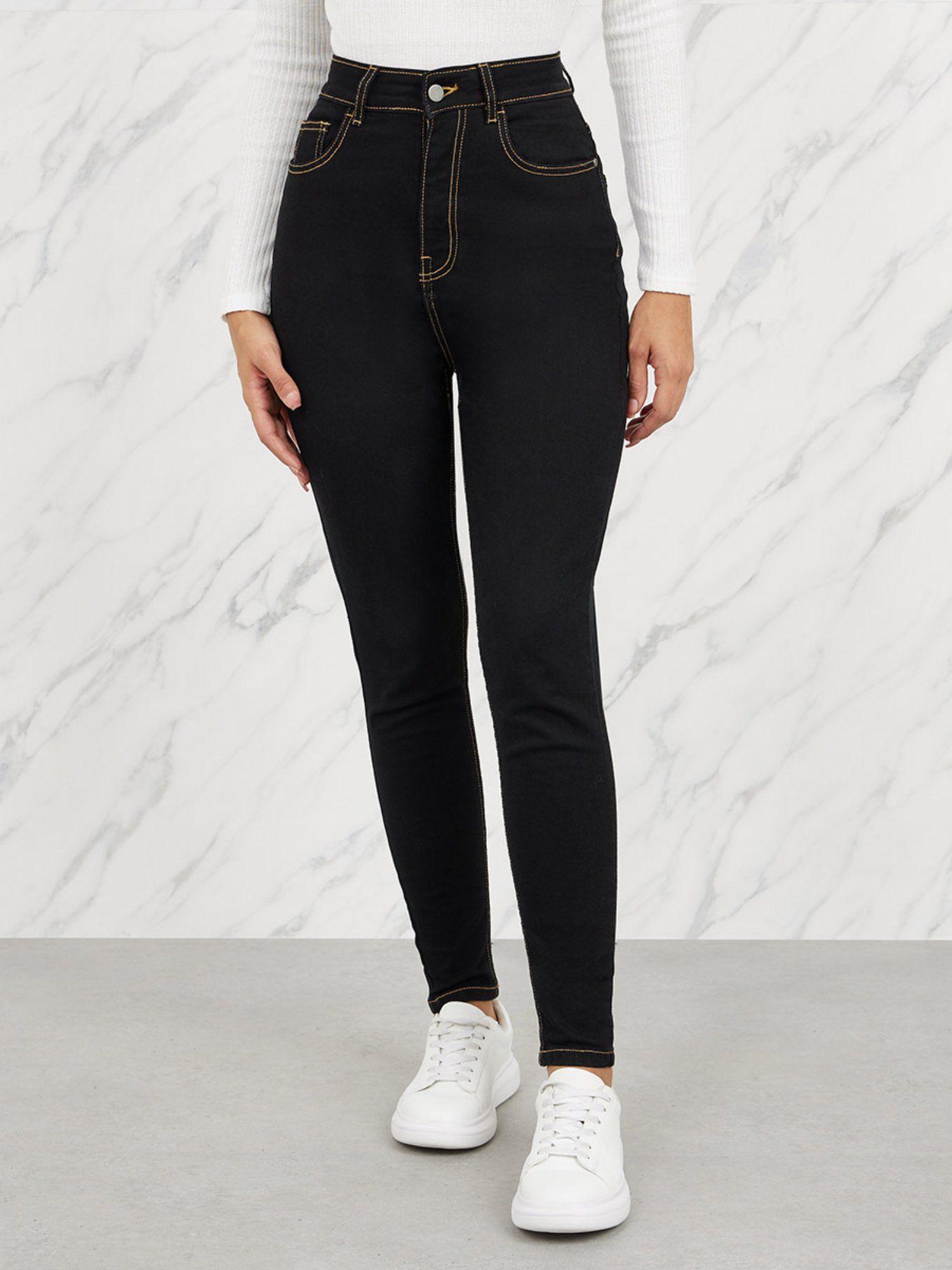 womens black cotton skinny fit high rise cotton denim jeans