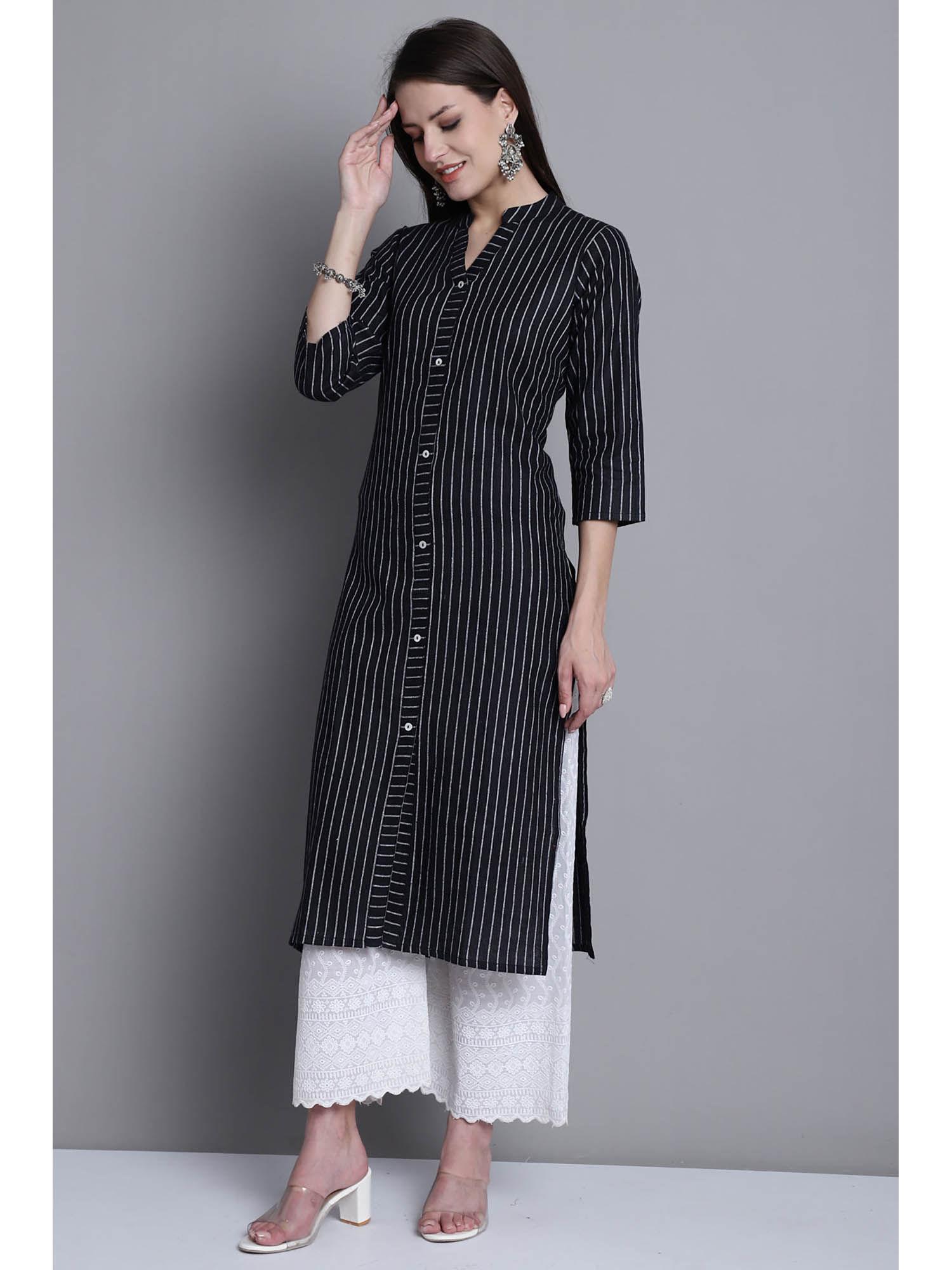 womens black cotton woven kurta