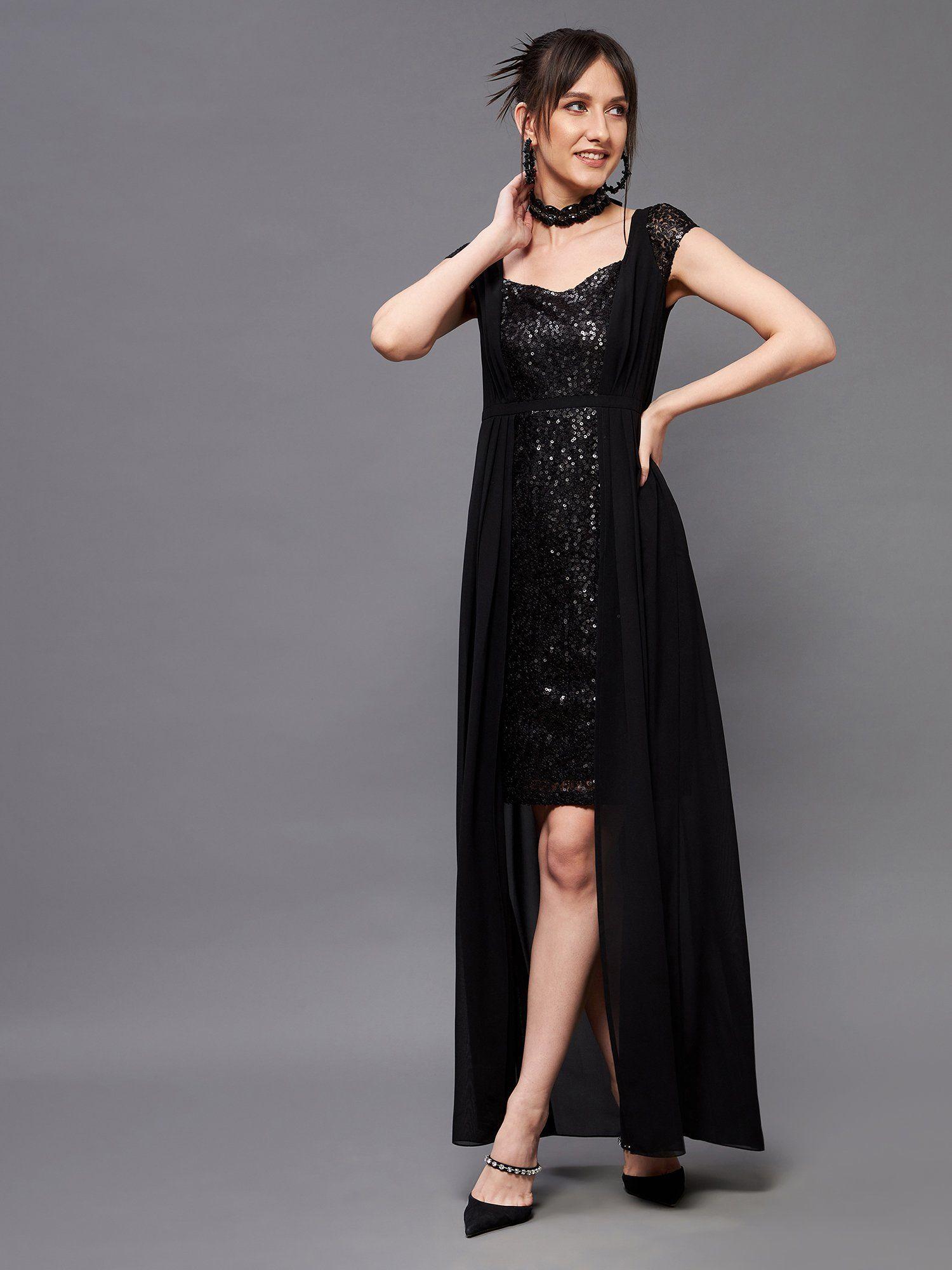 womens black embellished fit & flare mini dress