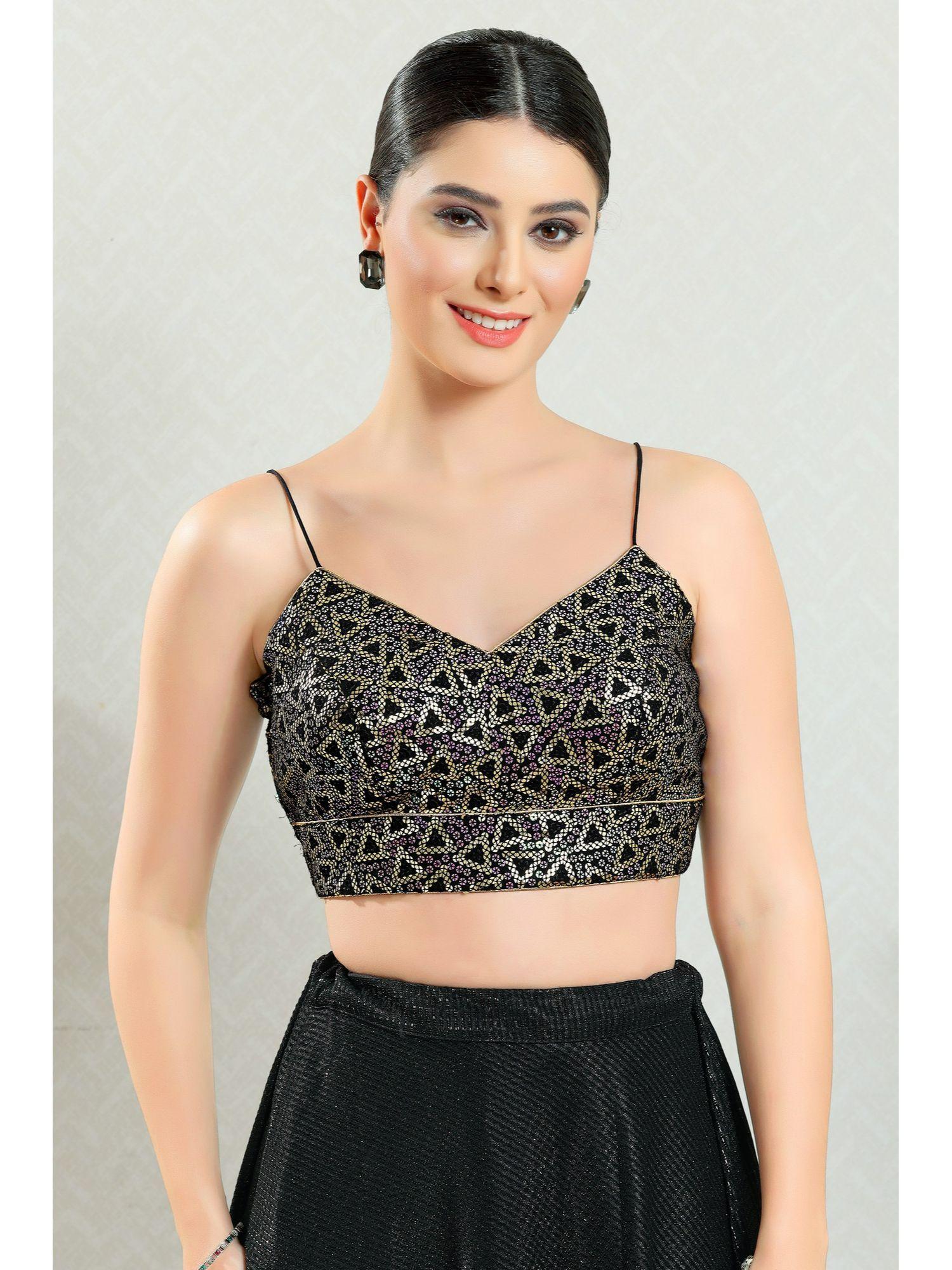 womens black embellished saree blouse
