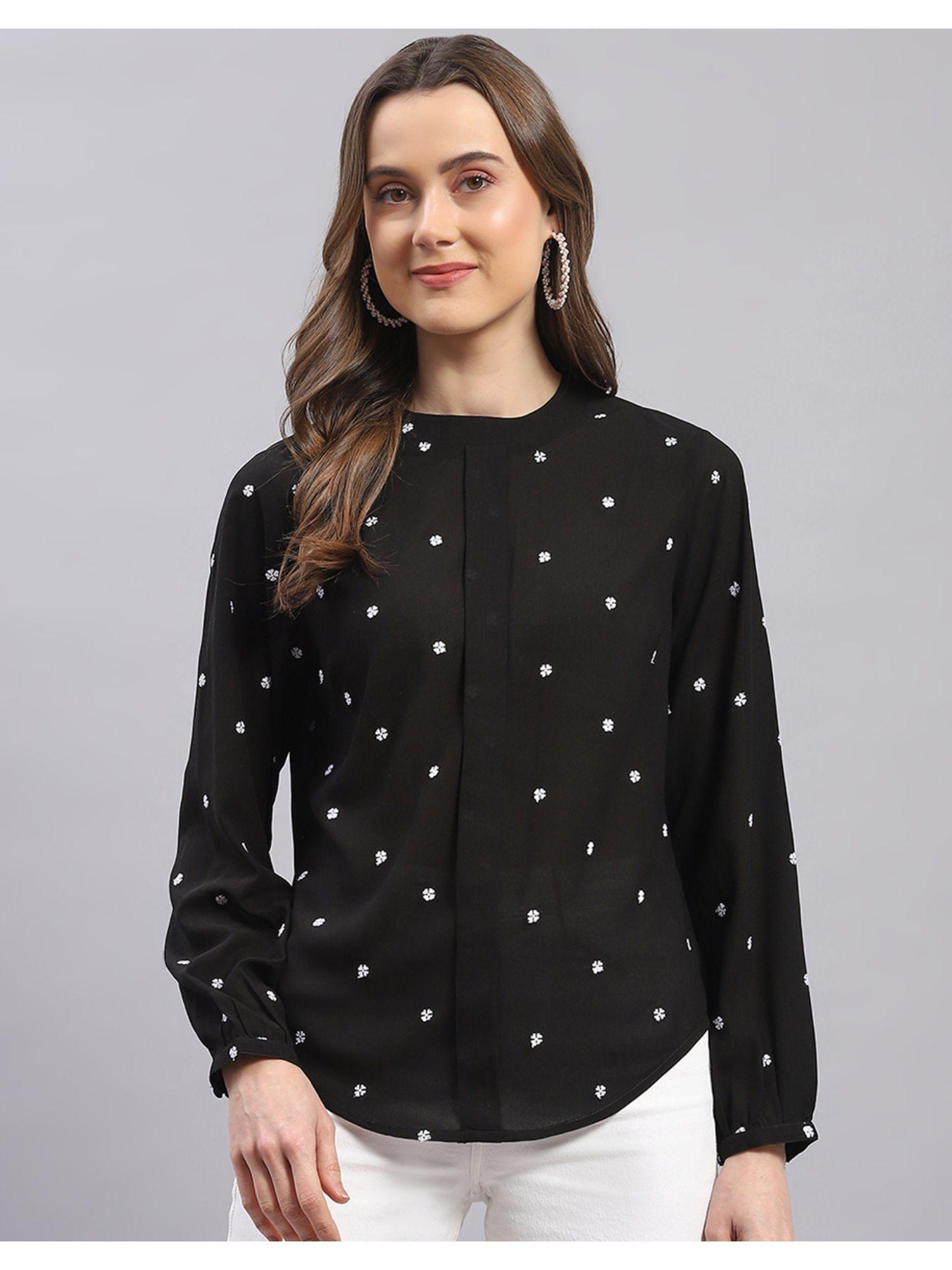 womens black embroidered round neck full sleeve top