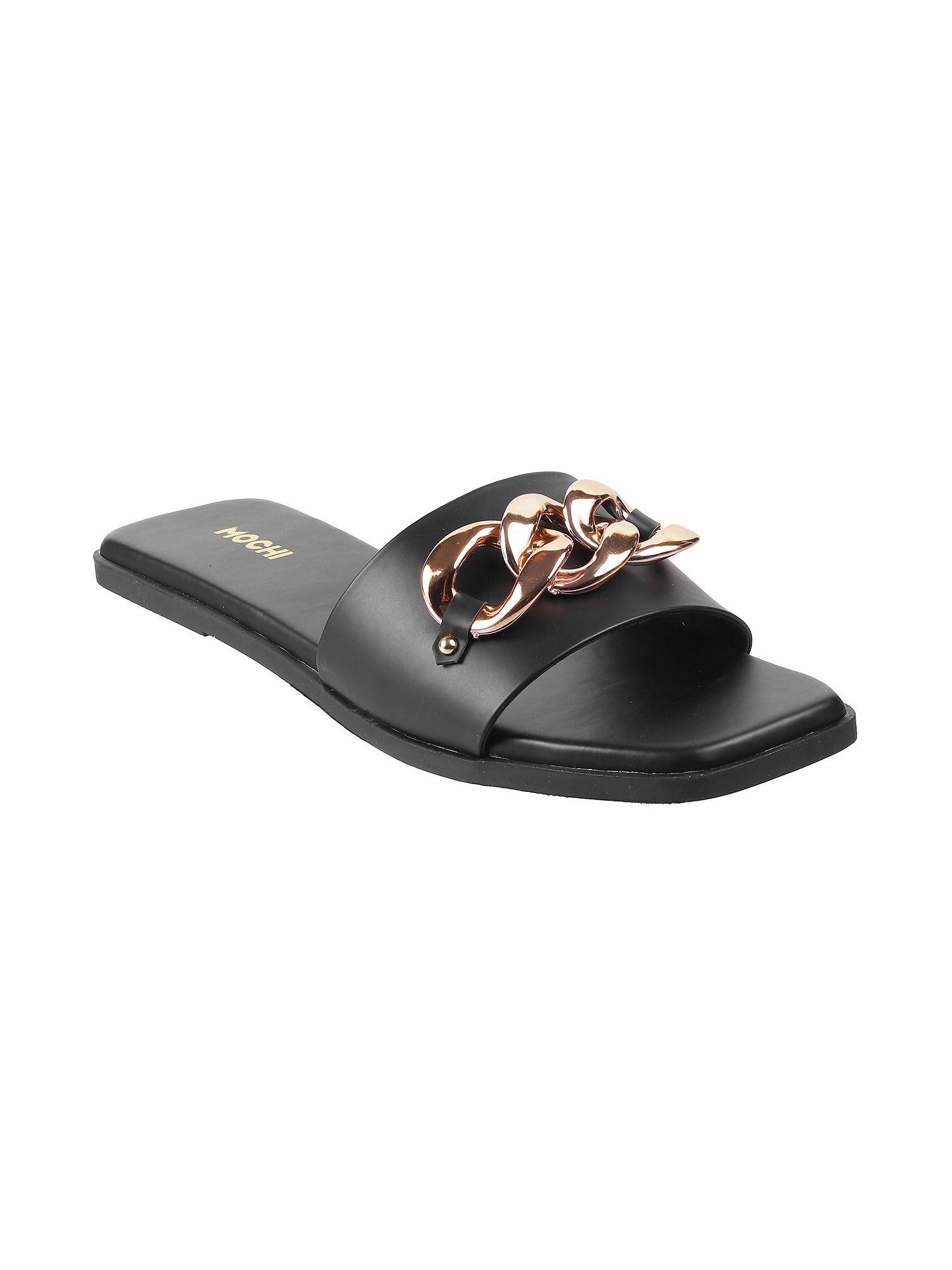 womens black flat mules mochi solid black flats