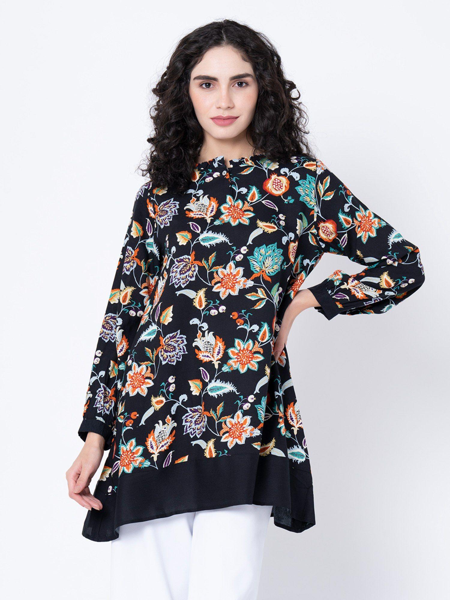 womens black floral tunic