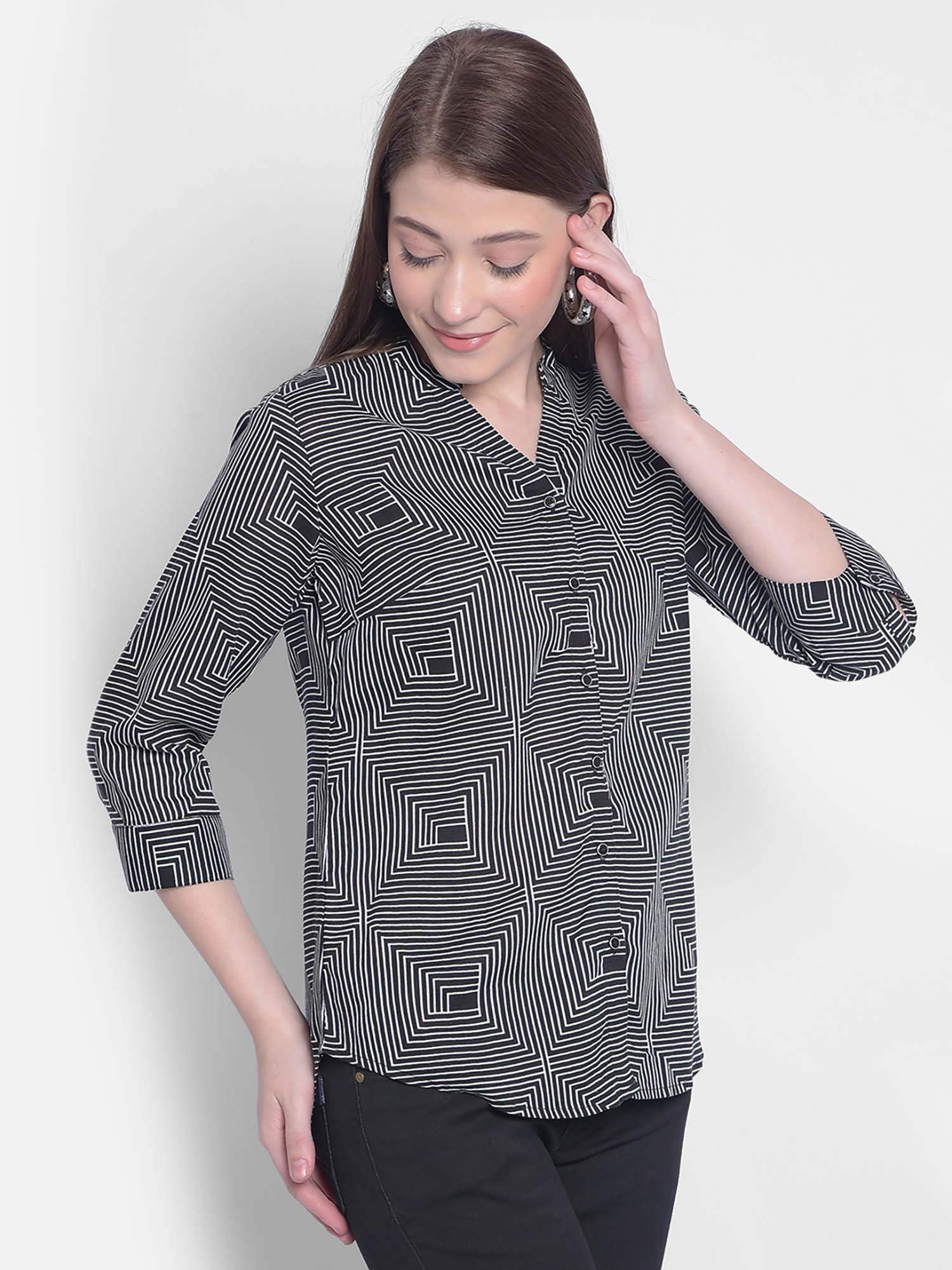 womens black geometric printed shirt