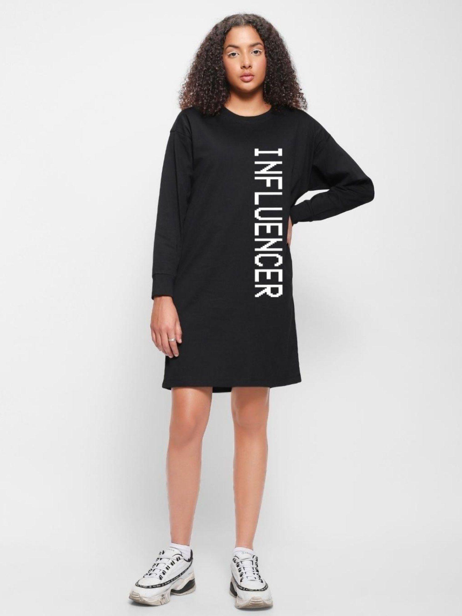 womens black graphic boxy dresses