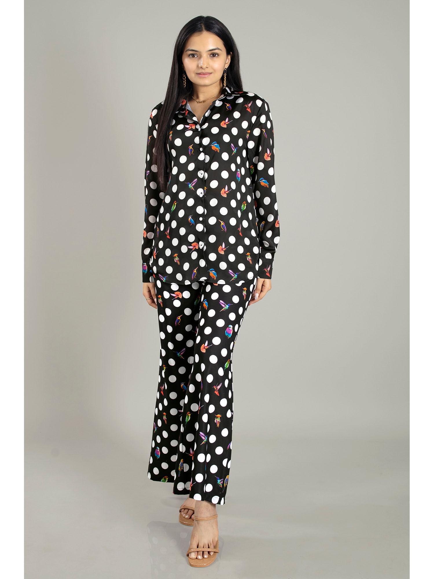 womens black humming polka co-ord (set of 2)