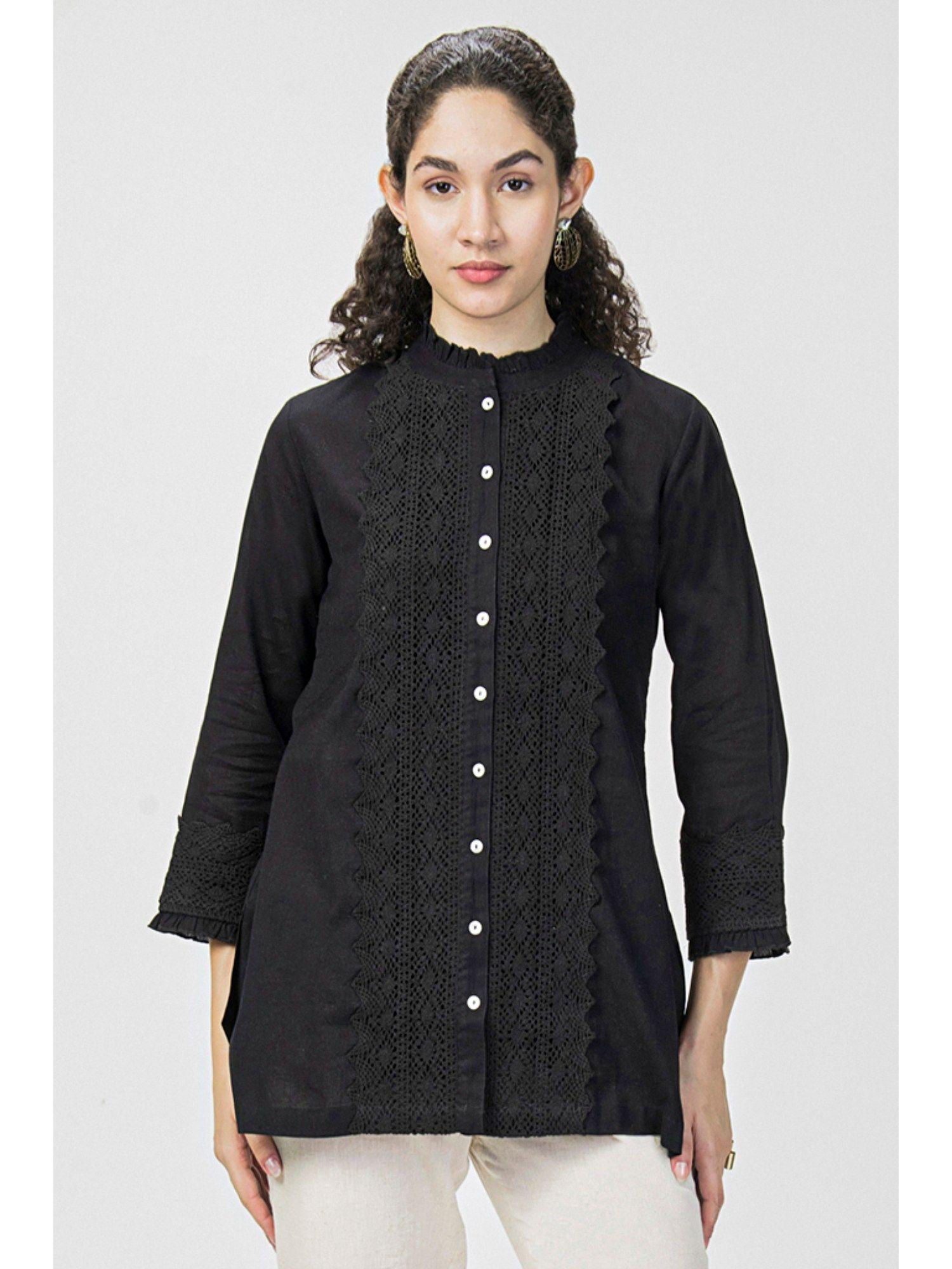 womens black lace linen shirt