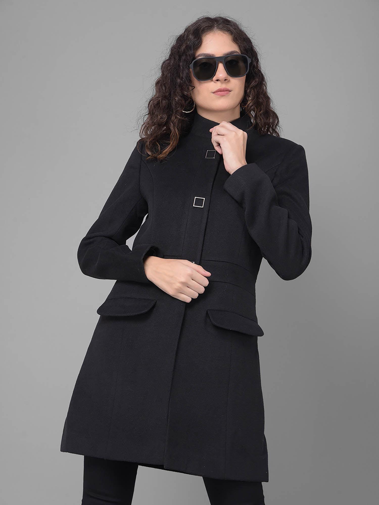 womens black mandarin collar overcoat